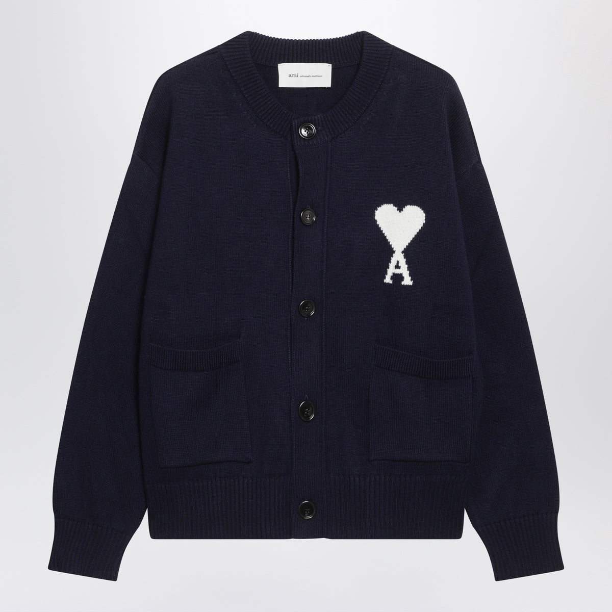 Ami Paris Dark Blue Ami De Coeur Cardigan In Wool Blend Men AMI PARIS