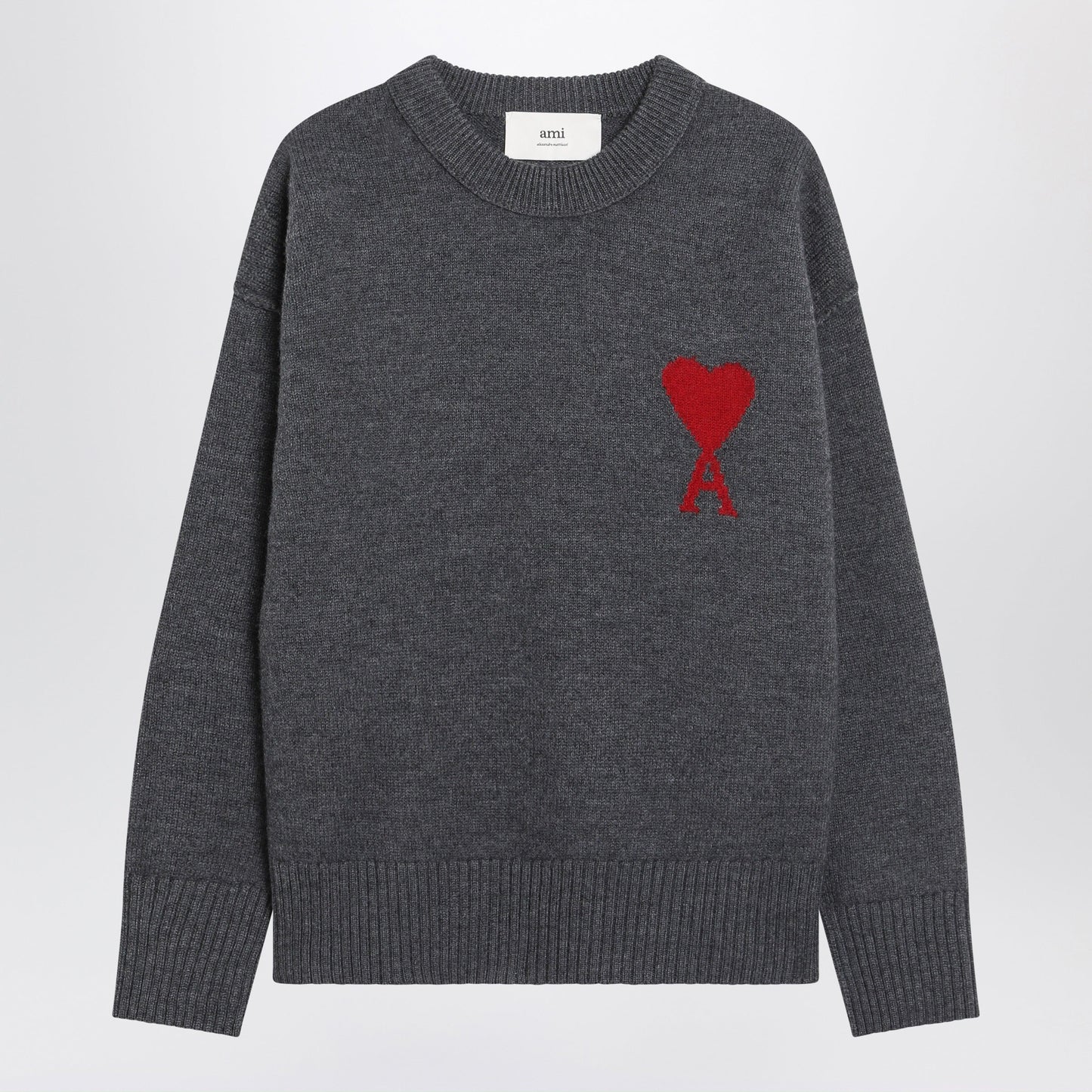 Ami Paris Ami De Coeur Sweater In Grey Virgin Wool Women AMI PARIS