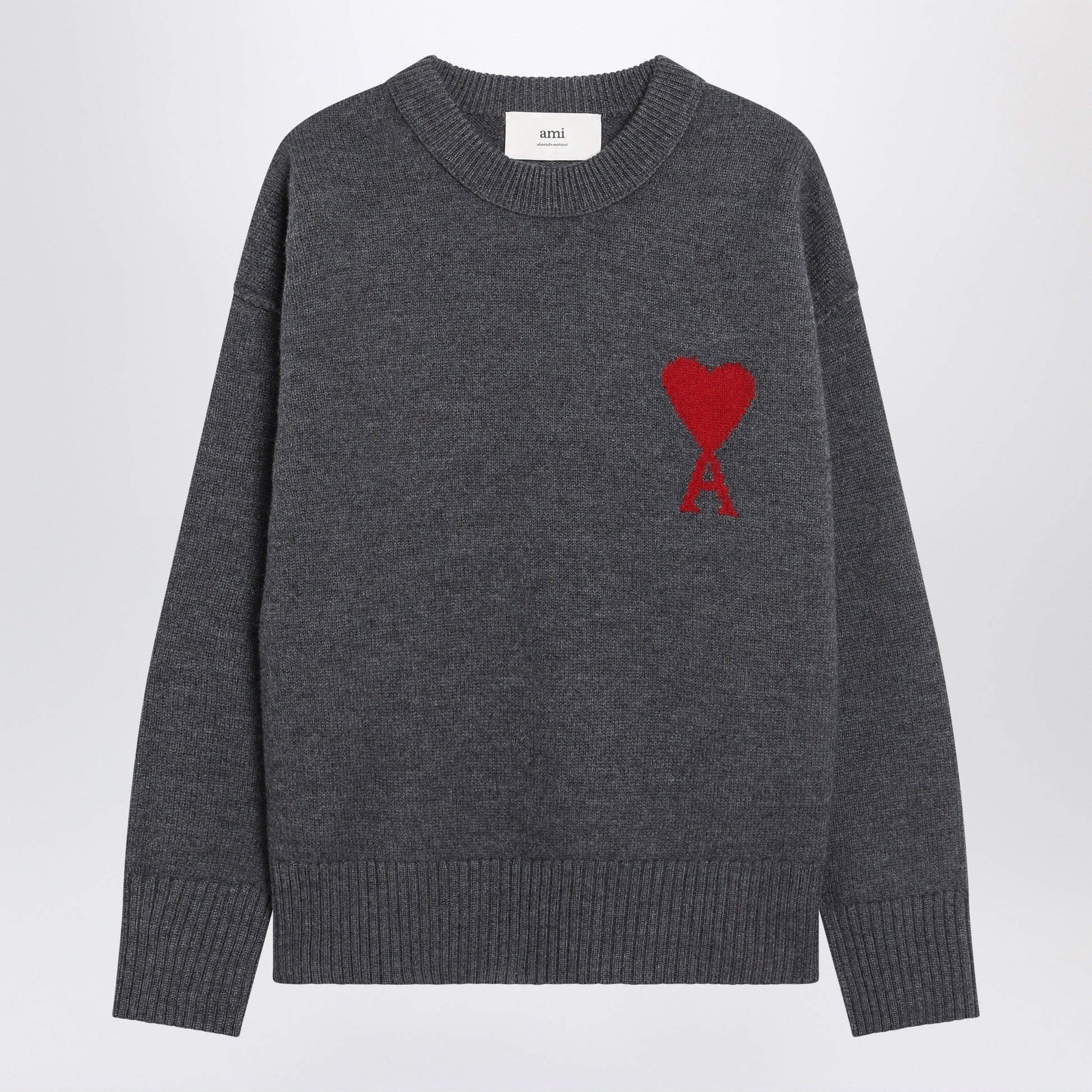 Ami Paris Ami De Coeur Sweater In Grey Virgin Wool Women AMI PARIS