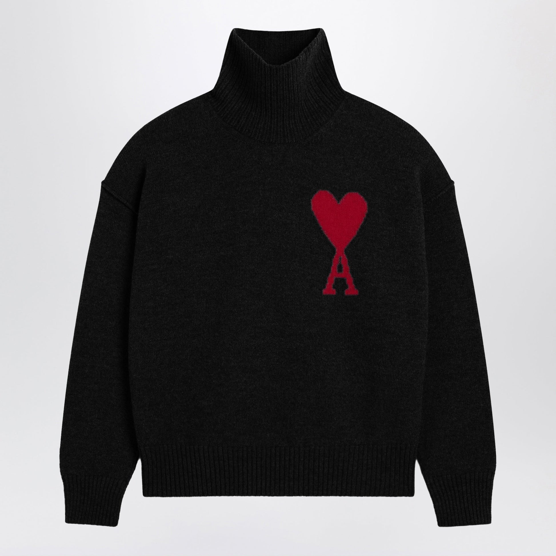 Ami Paris Ami De Coeur Sweater In Black Merino Wool Knit Women AMI PARIS