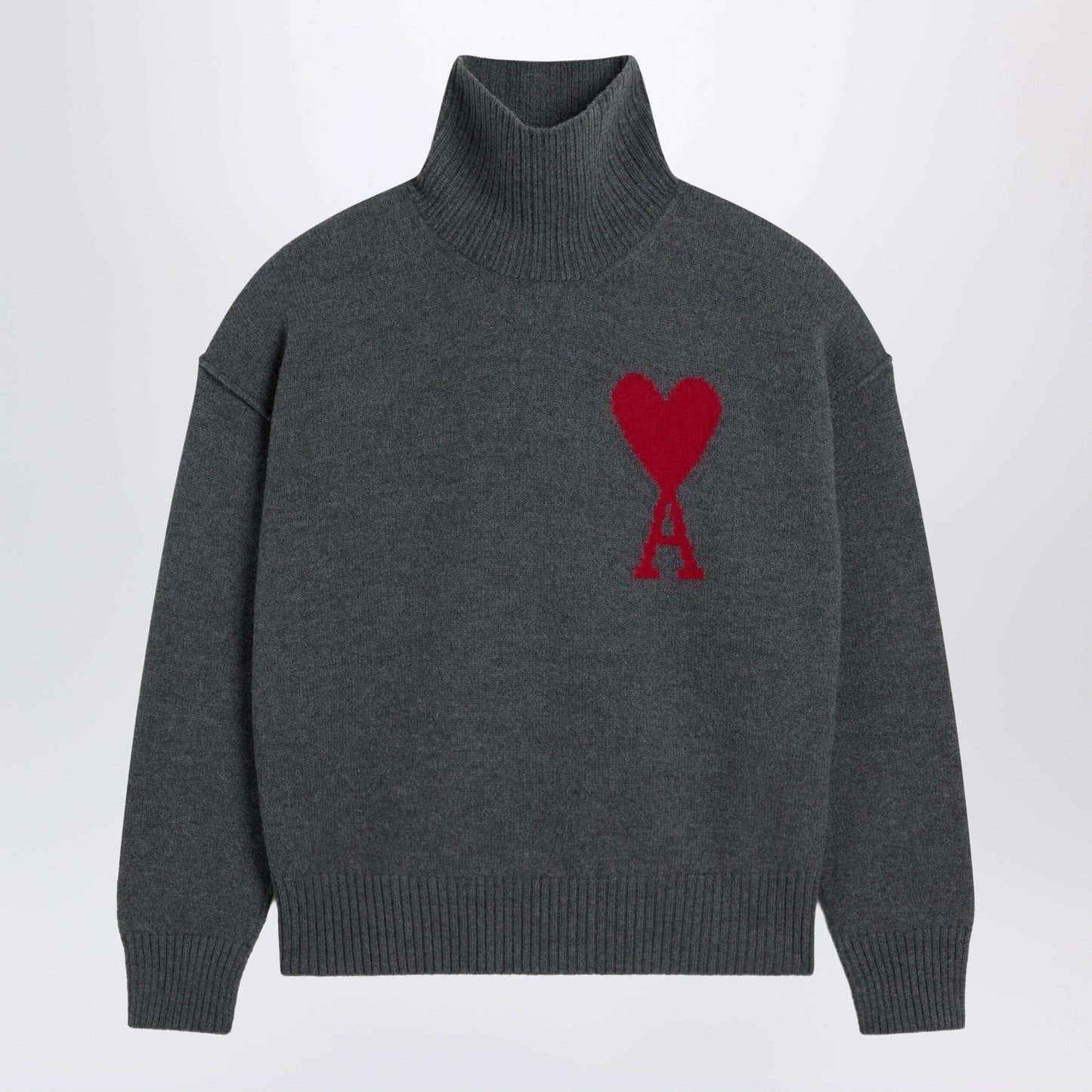 Ami Paris Ami De Coeur Sweater In Grey Melange Merino Wool Knit Women AMI PARIS