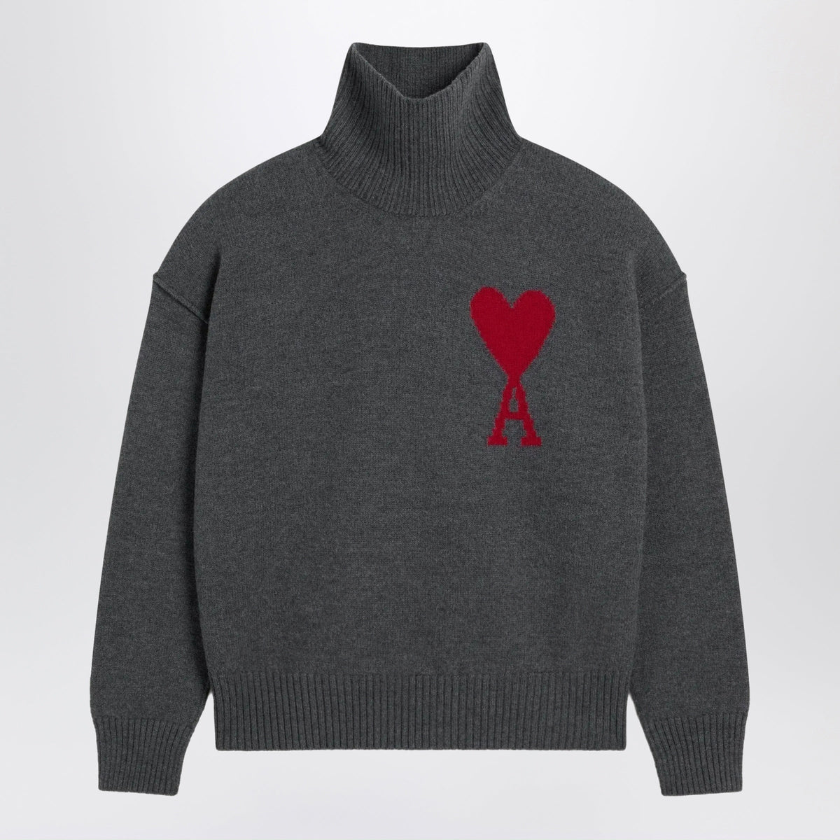 Ami Paris Ami De Coeur Sweater In Grey Melange Merino Wool Knit Women AMI PARIS