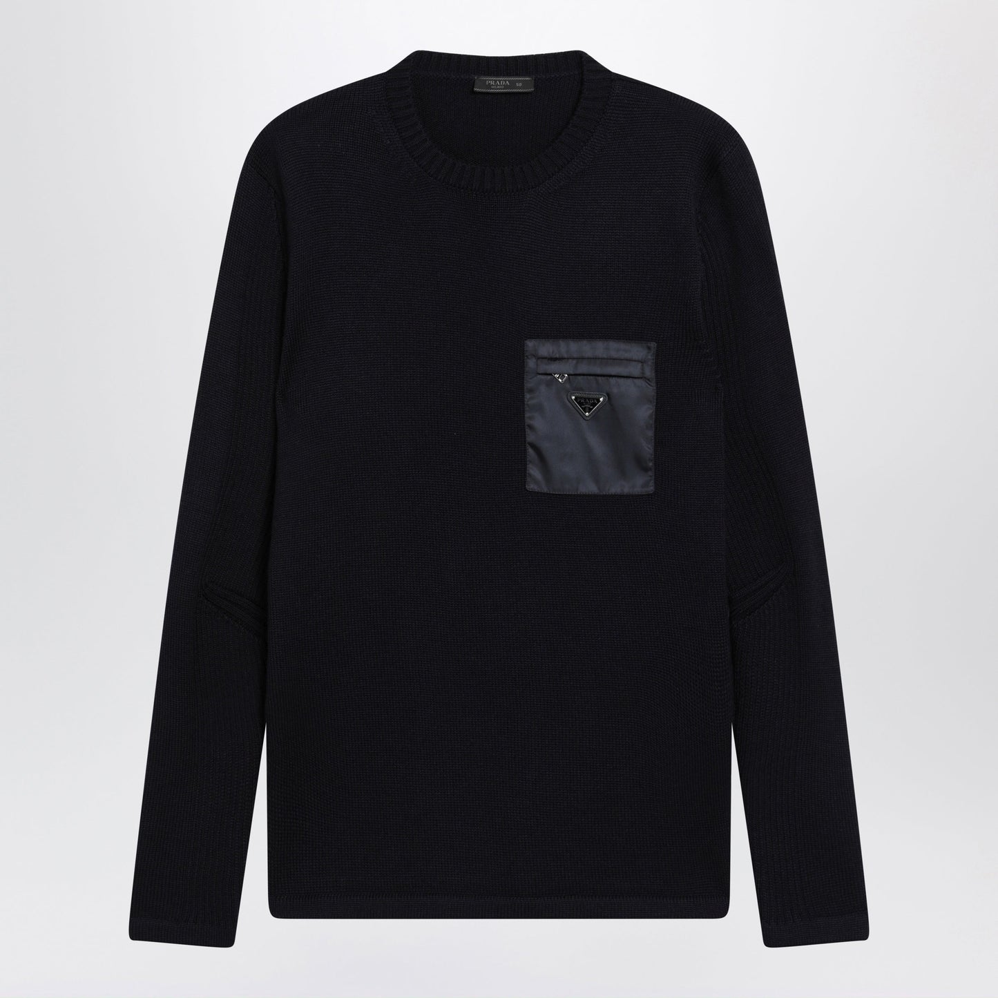 Prada Blue Wool Sweater With Re-Nylon Pocket Men PRADA