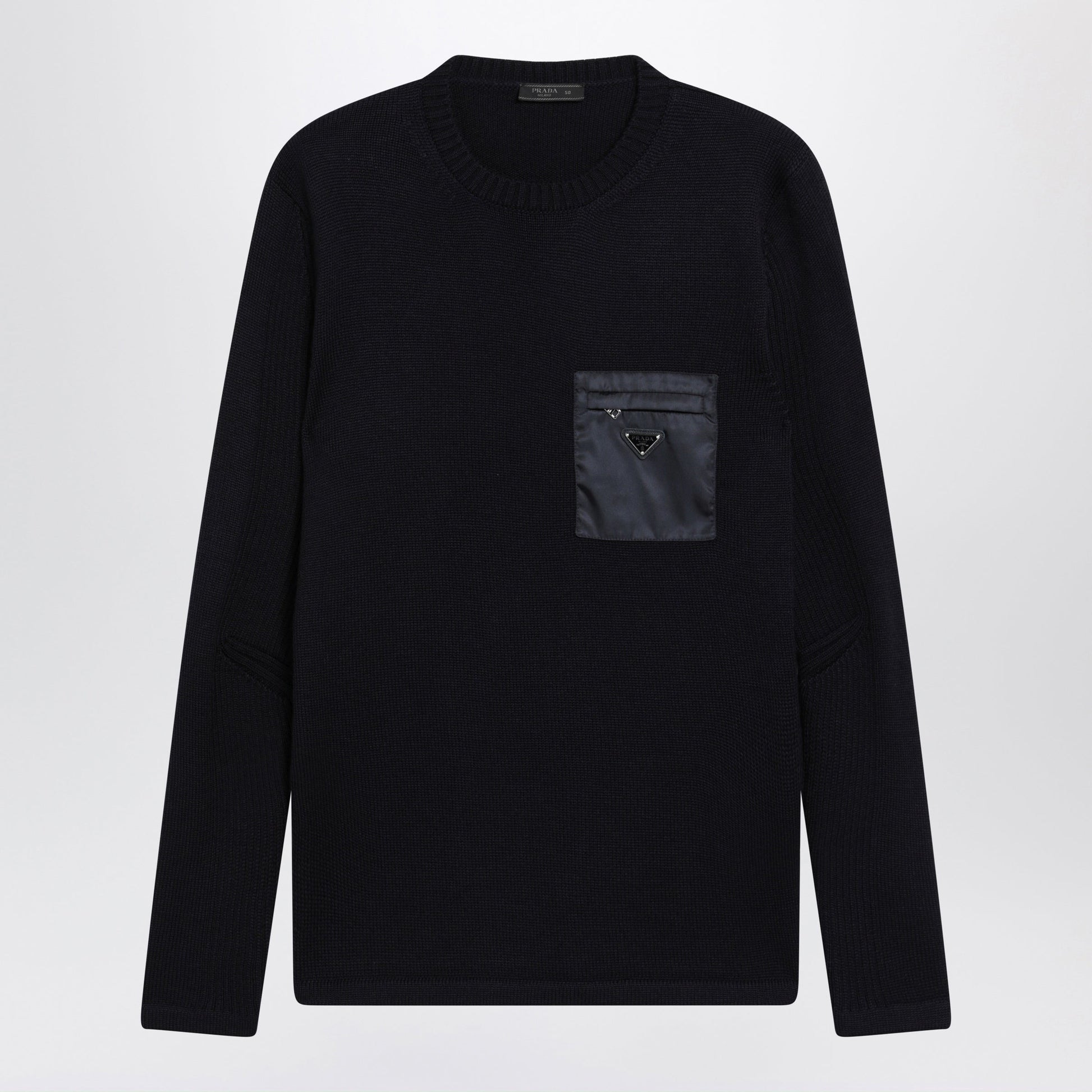 Prada Blue Wool Sweater With Re-Nylon Pocket Men PRADA