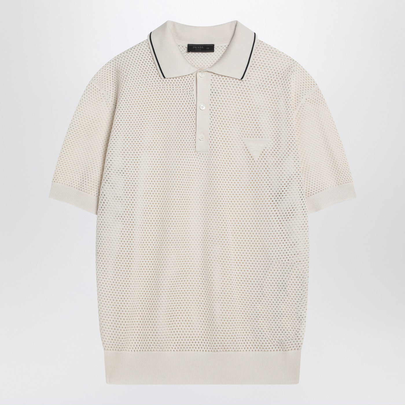 Prada Openwork Talc-Coloured Polo In Cotton And Silk Men PRADA