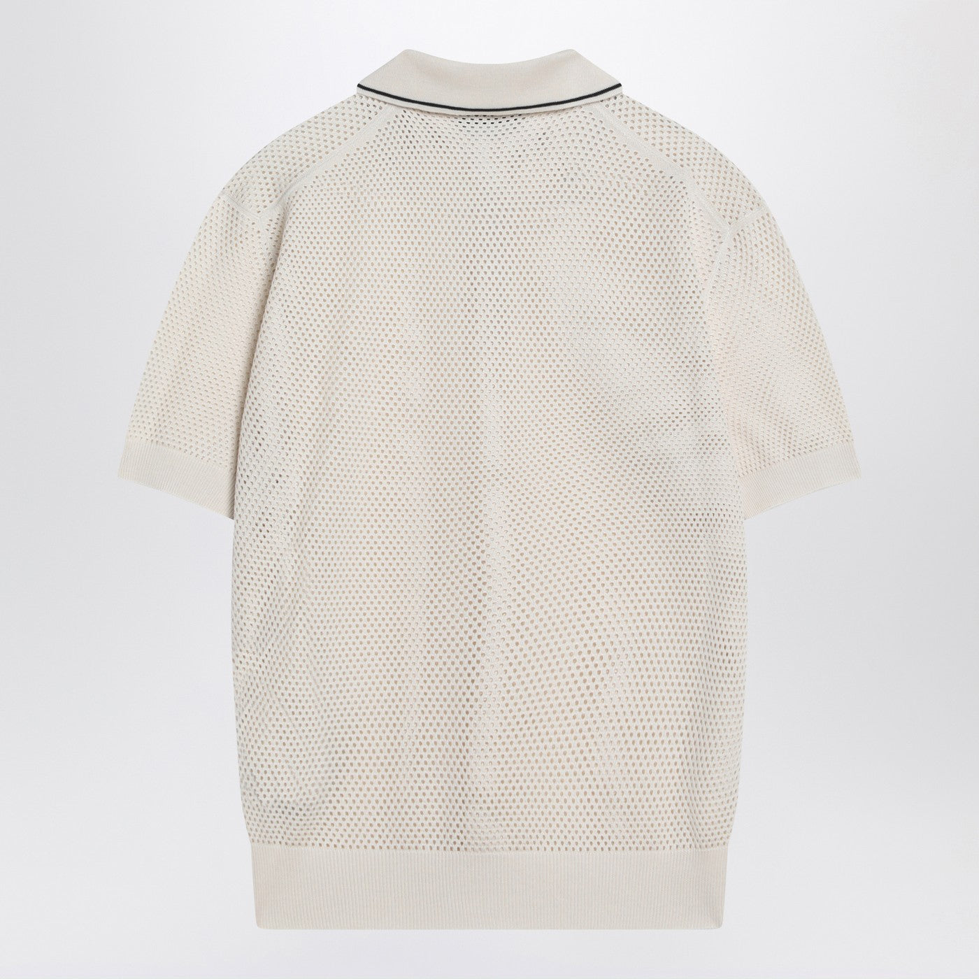 Prada Openwork Talc-Coloured Polo In Cotton And Silk Men PRADA