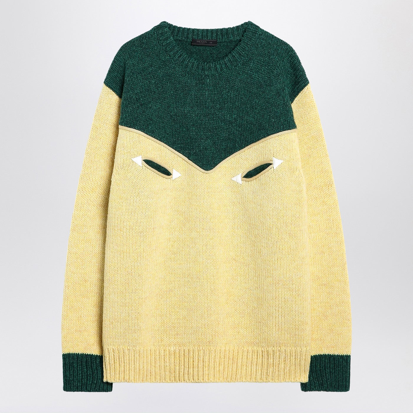 Prada Cream And Emerald Green Wool Sweater Men PRADA