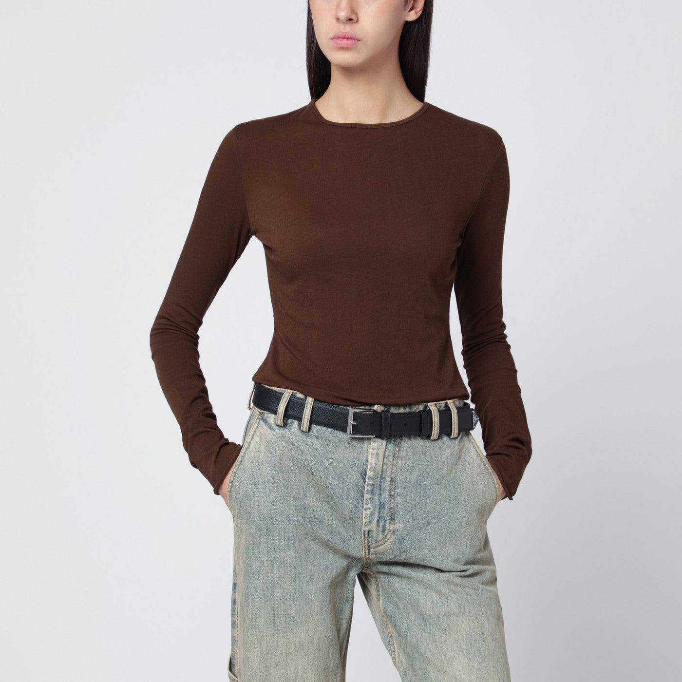Entire Studios Brown Crewneck Cotton-Blend Top Women Entire Studios
