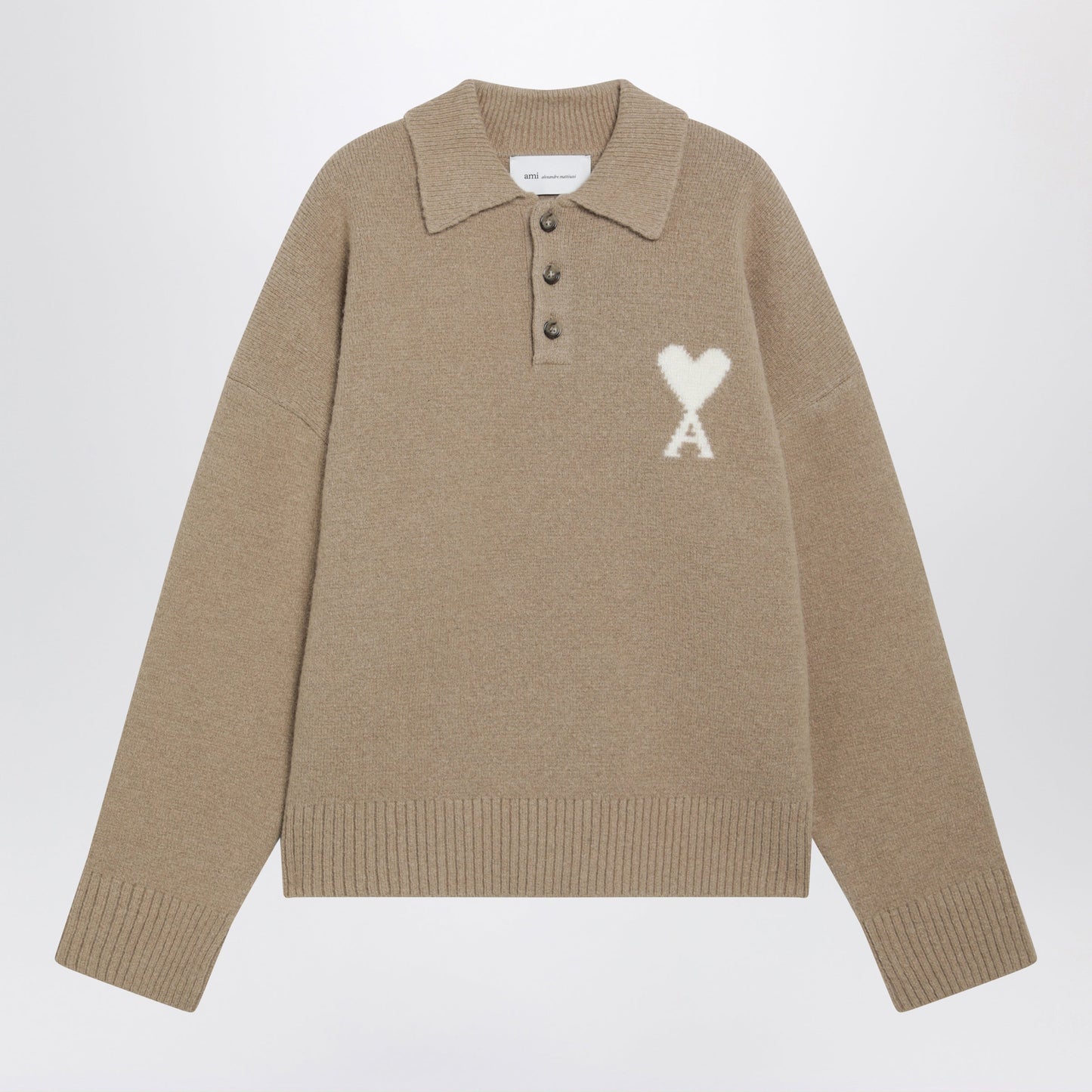 Ami Paris Ami De Coeur Beige Alpaca-Blend Polo Sweater Men AMI PARIS