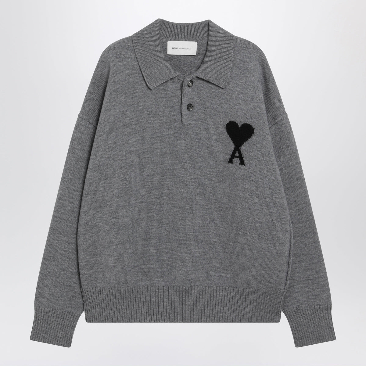 Ami Paris Grey Ami De Coeur Wool Polo Sweater Men AMI PARIS
