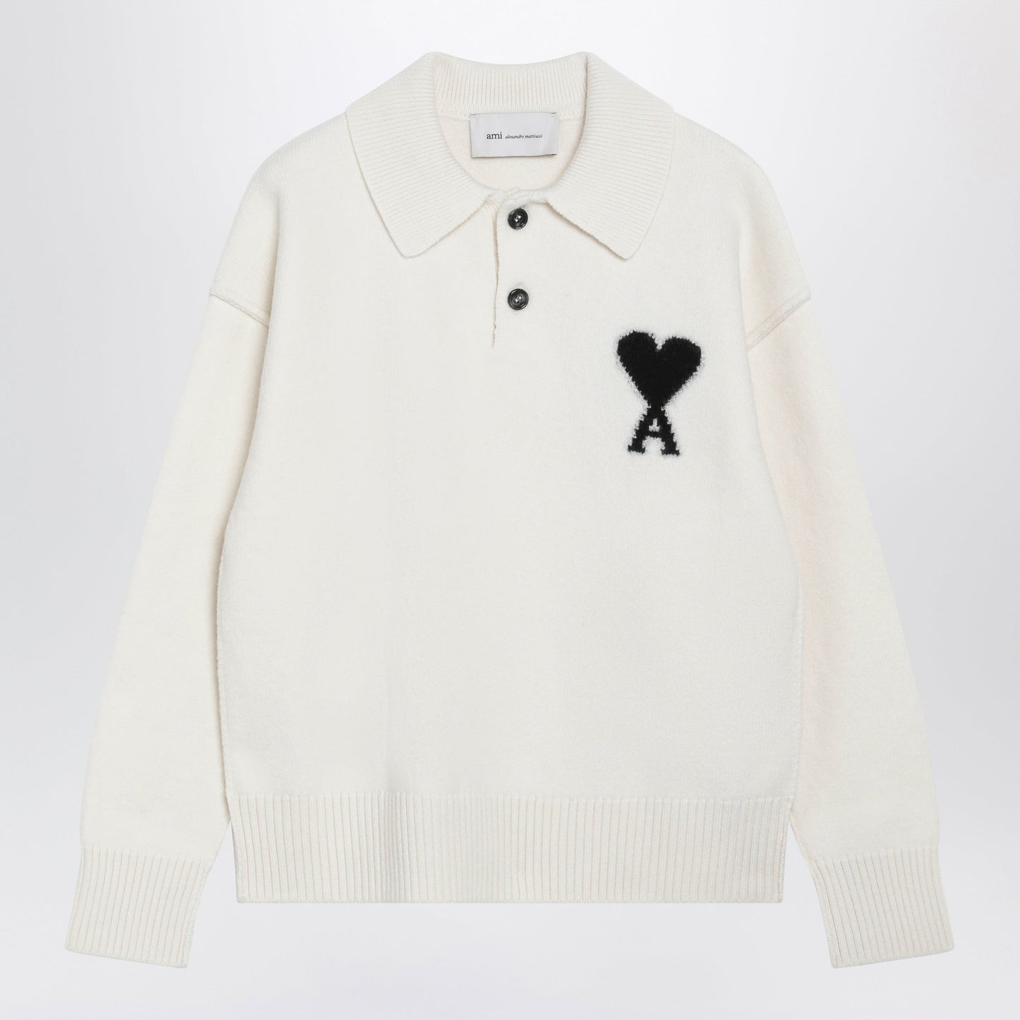Ami Paris White Ami De Coeur Wool Polo Sweater Women AMI PARIS
