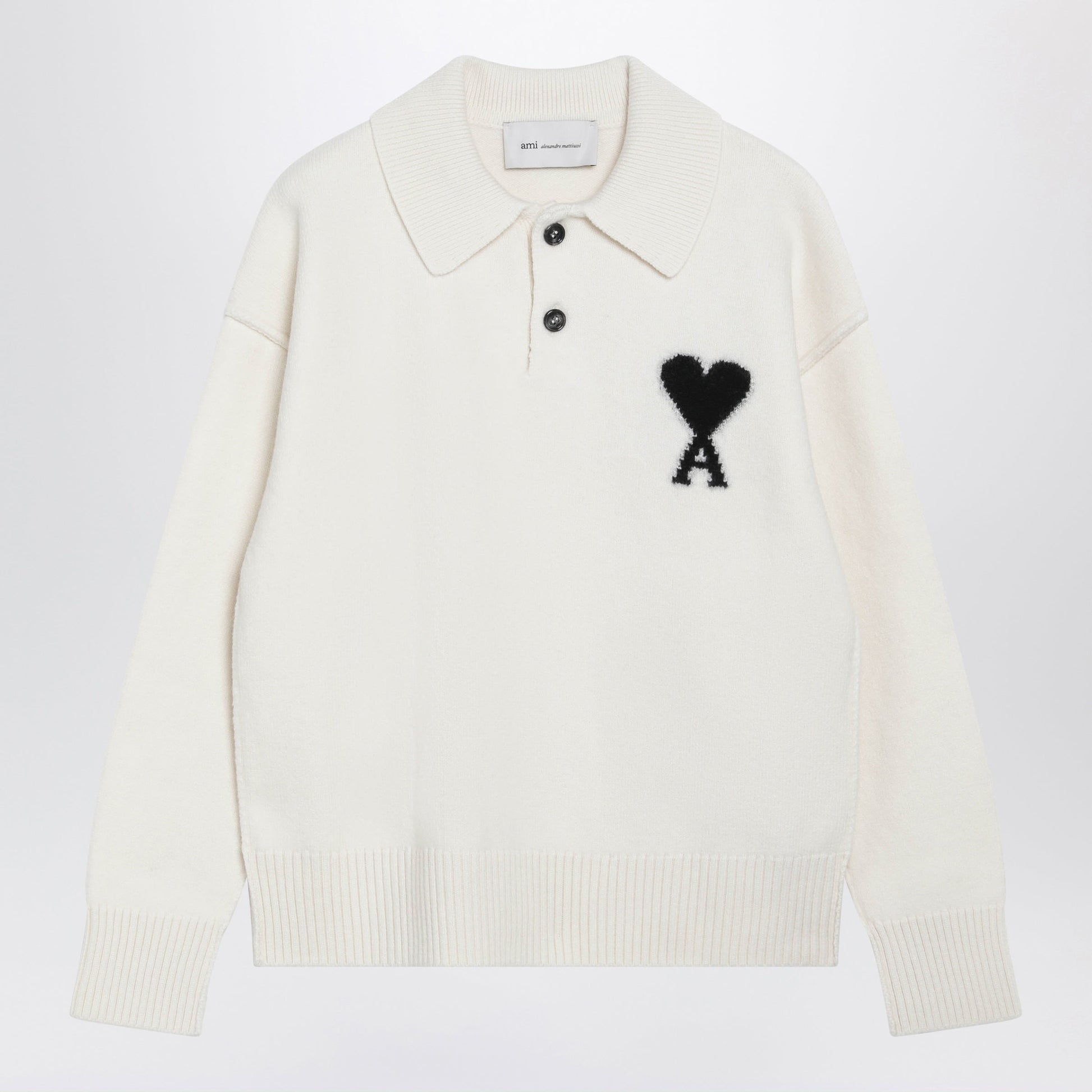 Ami Paris White Ami De Coeur Wool Polo Sweater Women AMI PARIS