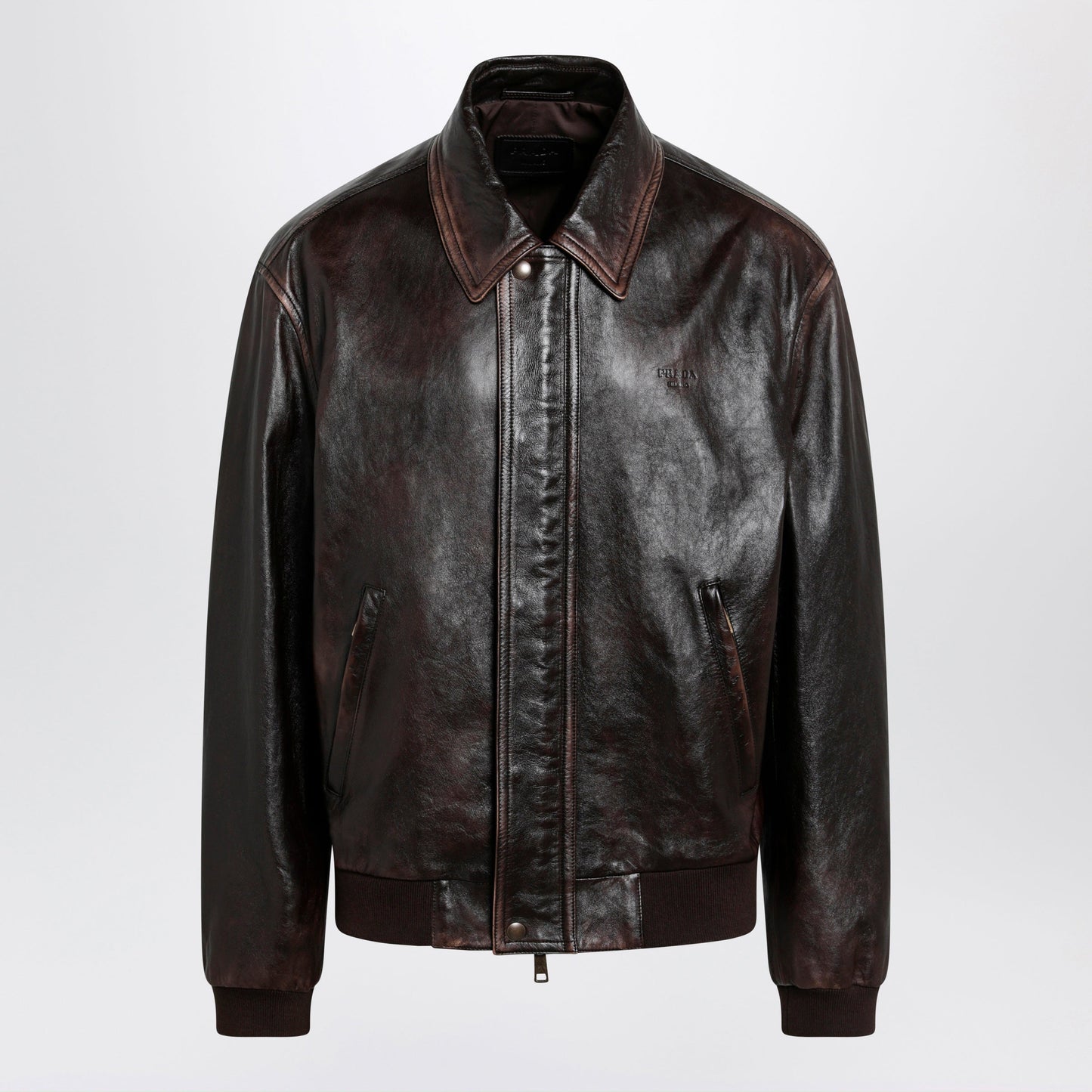 Prada Vintage Nappa Leather Bomber Jacket In Dark Brown Men PRADA