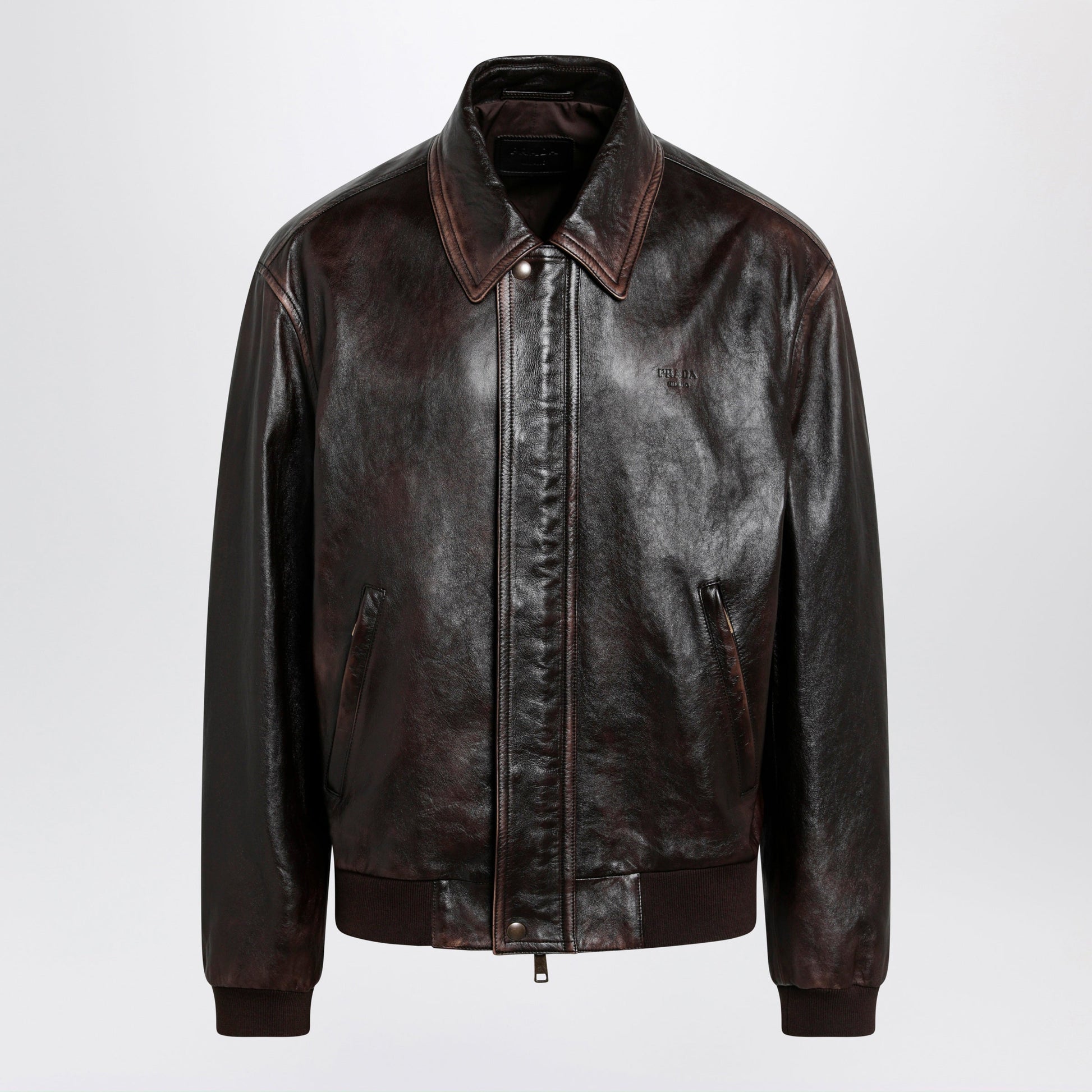 Prada Vintage Nappa Leather Bomber Jacket In Dark Brown Men PRADA