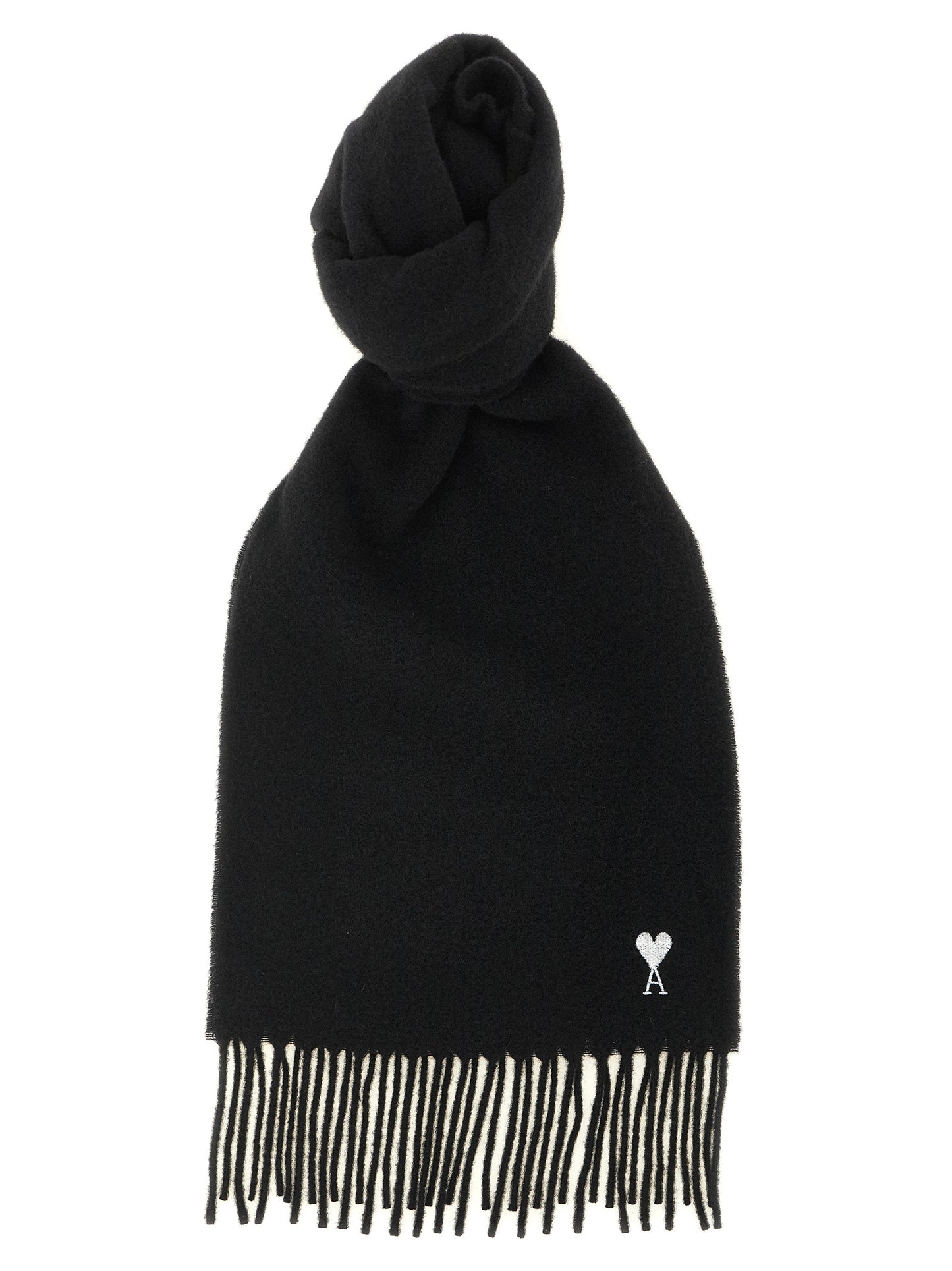Ami Paris Unisex 'Quota' Scarf With Adc Embroidery And Fringes AMI PARIS