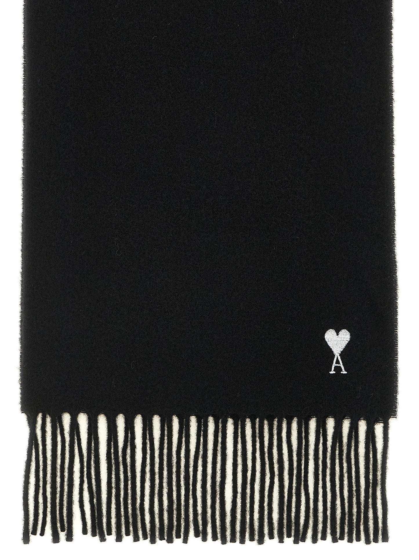 Ami Paris Unisex 'Quota' Scarf With Adc Embroidery And Fringes AMI PARIS