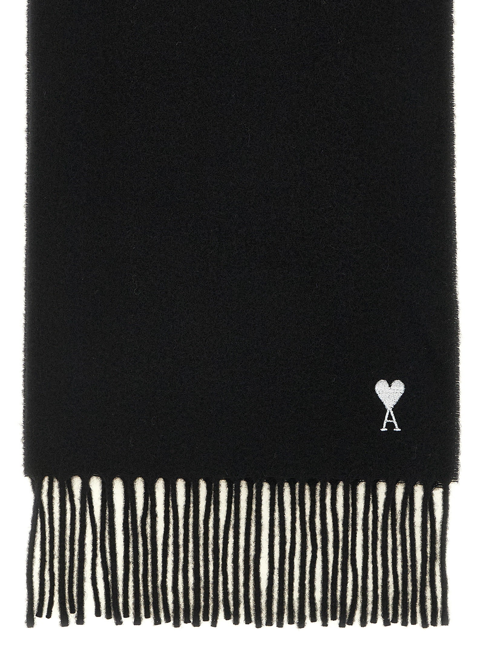 Ami Paris Unisex 'Quota' Scarf With Adc Embroidery And Fringes AMI PARIS