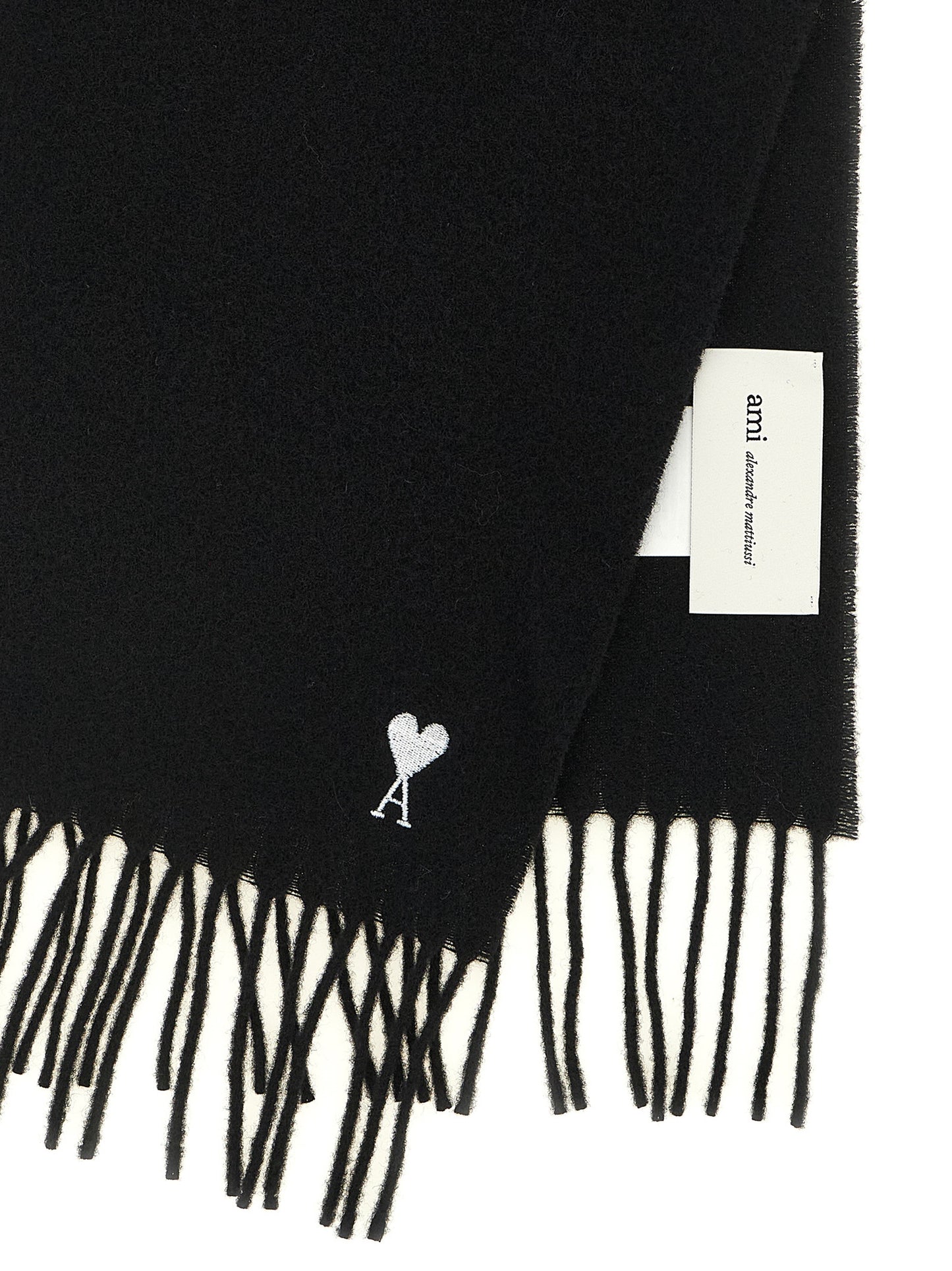 Ami Paris Unisex 'Quota' Scarf With Adc Embroidery And Fringes AMI PARIS