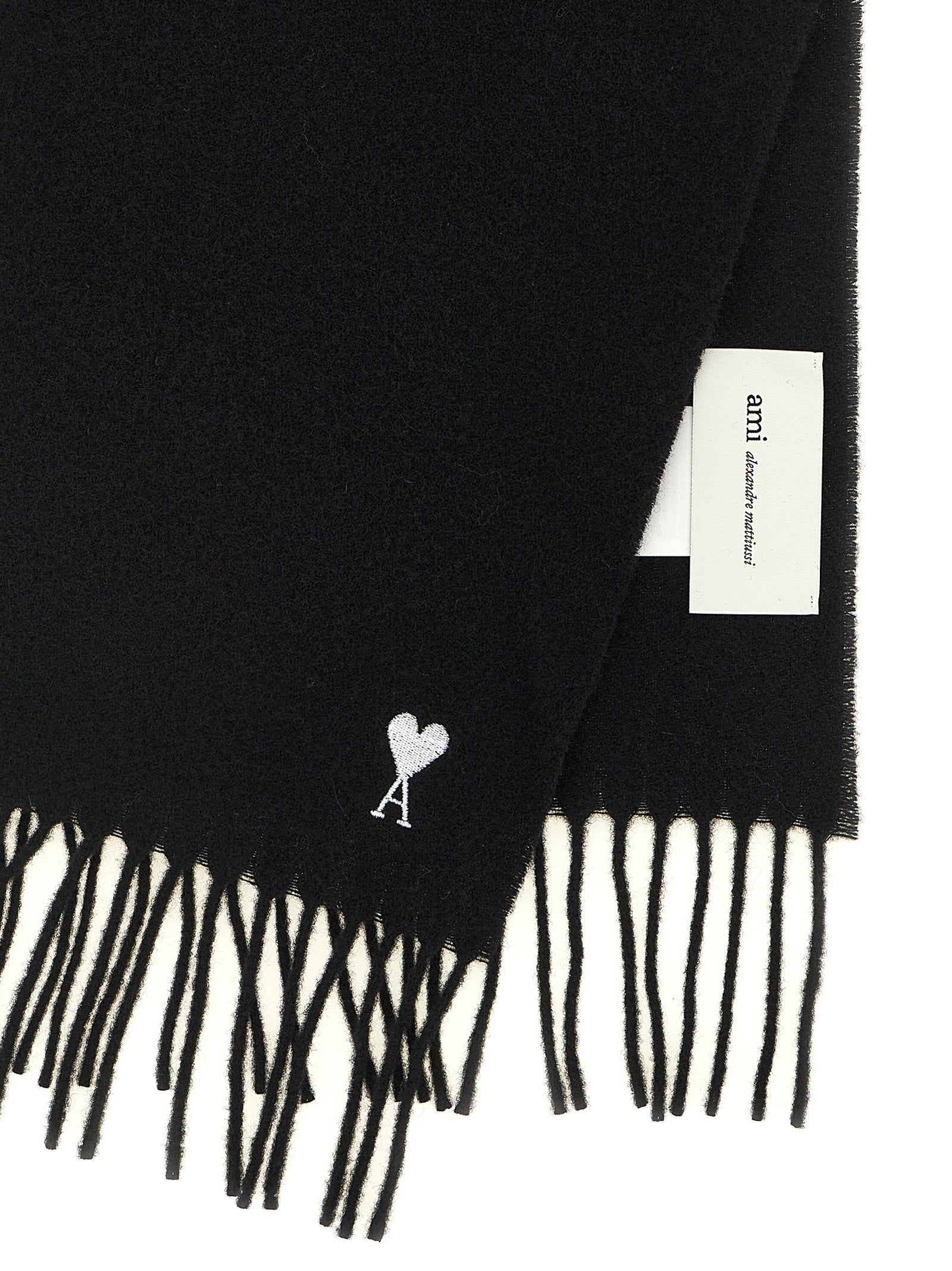 Ami Paris Unisex 'Quota' Scarf With Adc Embroidery And Fringes AMI PARIS