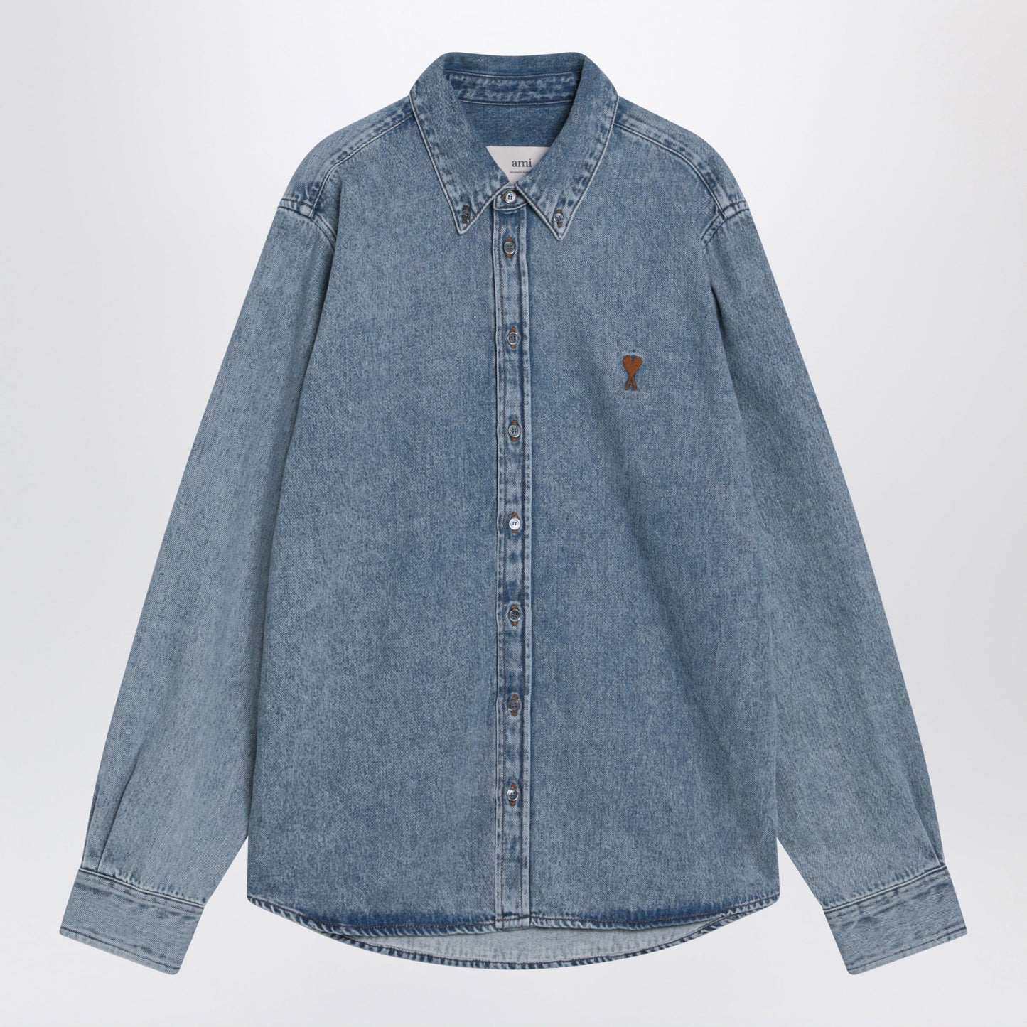 Ami Paris Ami De Coeur Used Blue Denim Shirt Men AMI PARIS