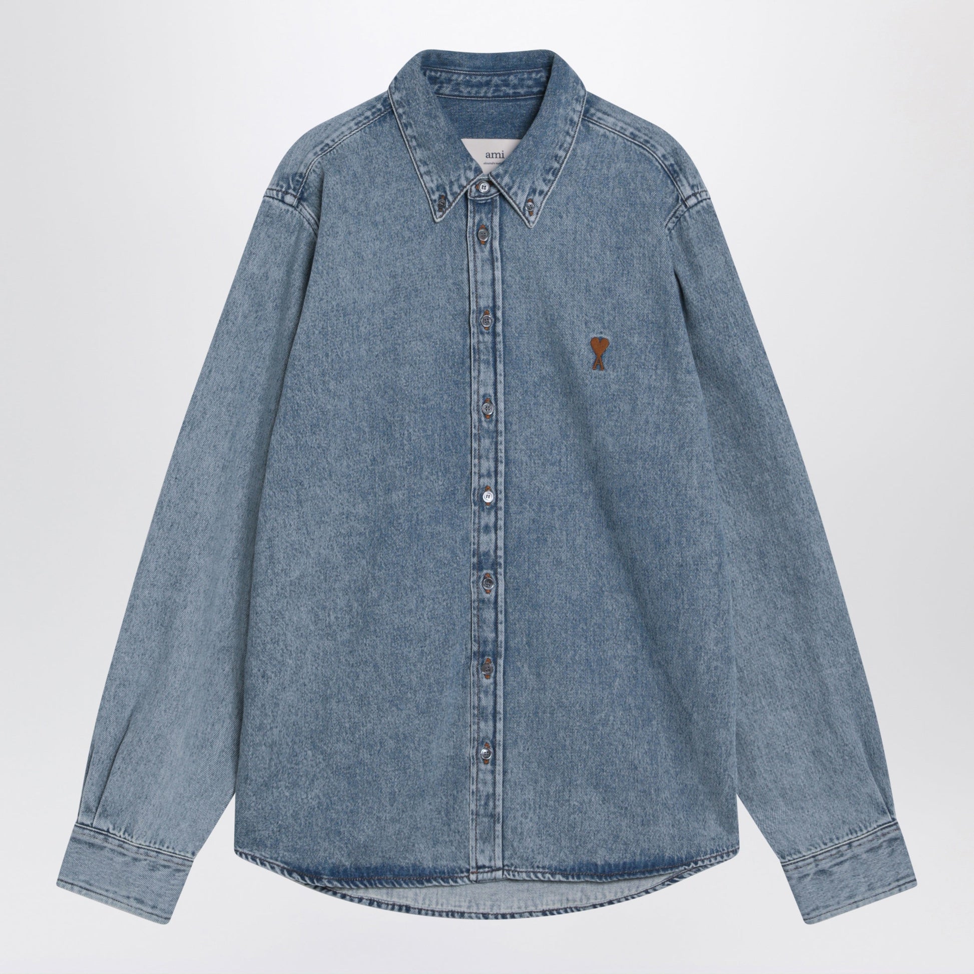 Ami Paris Ami De Coeur Used Blue Denim Shirt Men AMI PARIS