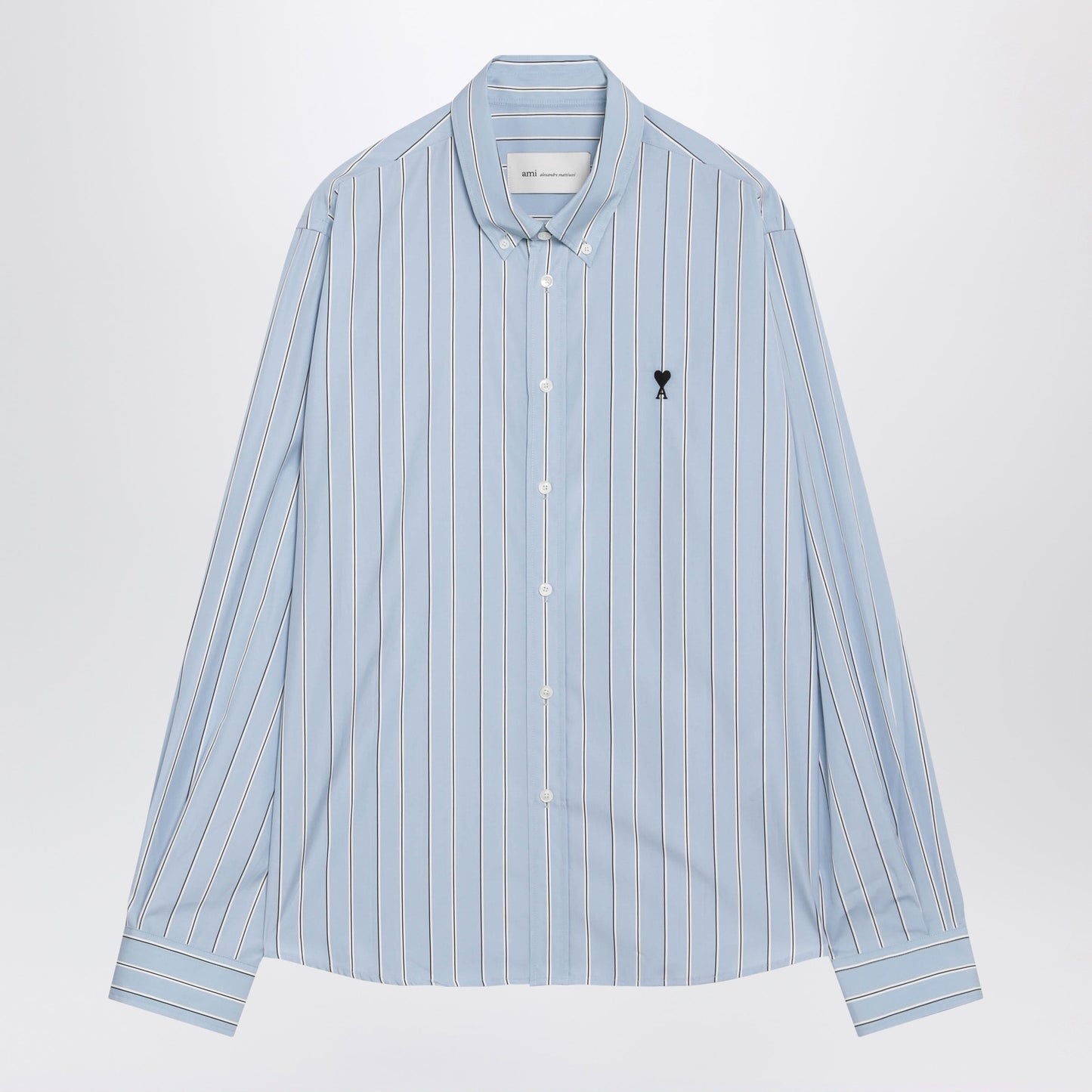 Ami Paris Light Blue Striped Ami De Coeur Shirt Men AMI PARIS