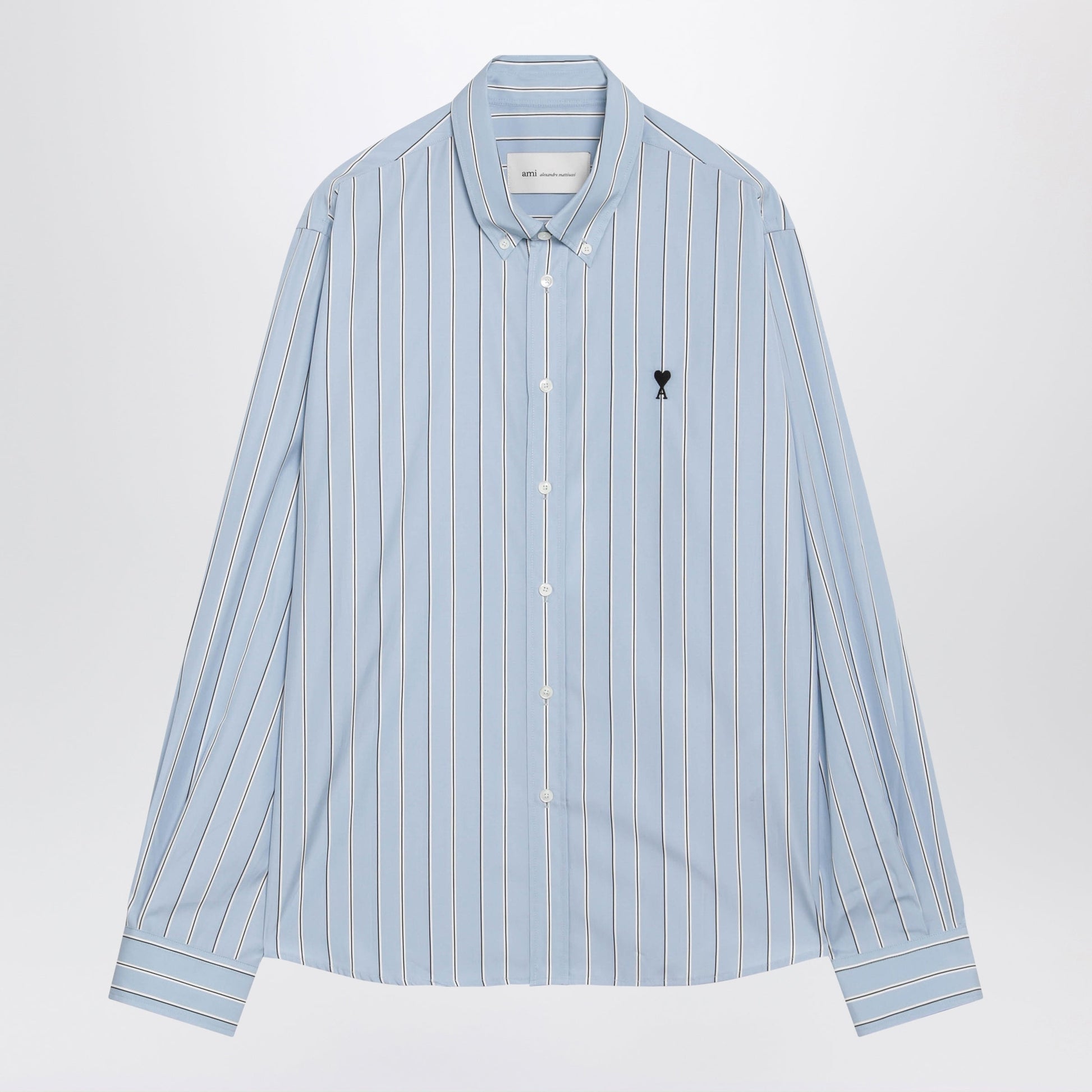 Ami Paris Light Blue Striped Ami De Coeur Shirt Men AMI PARIS
