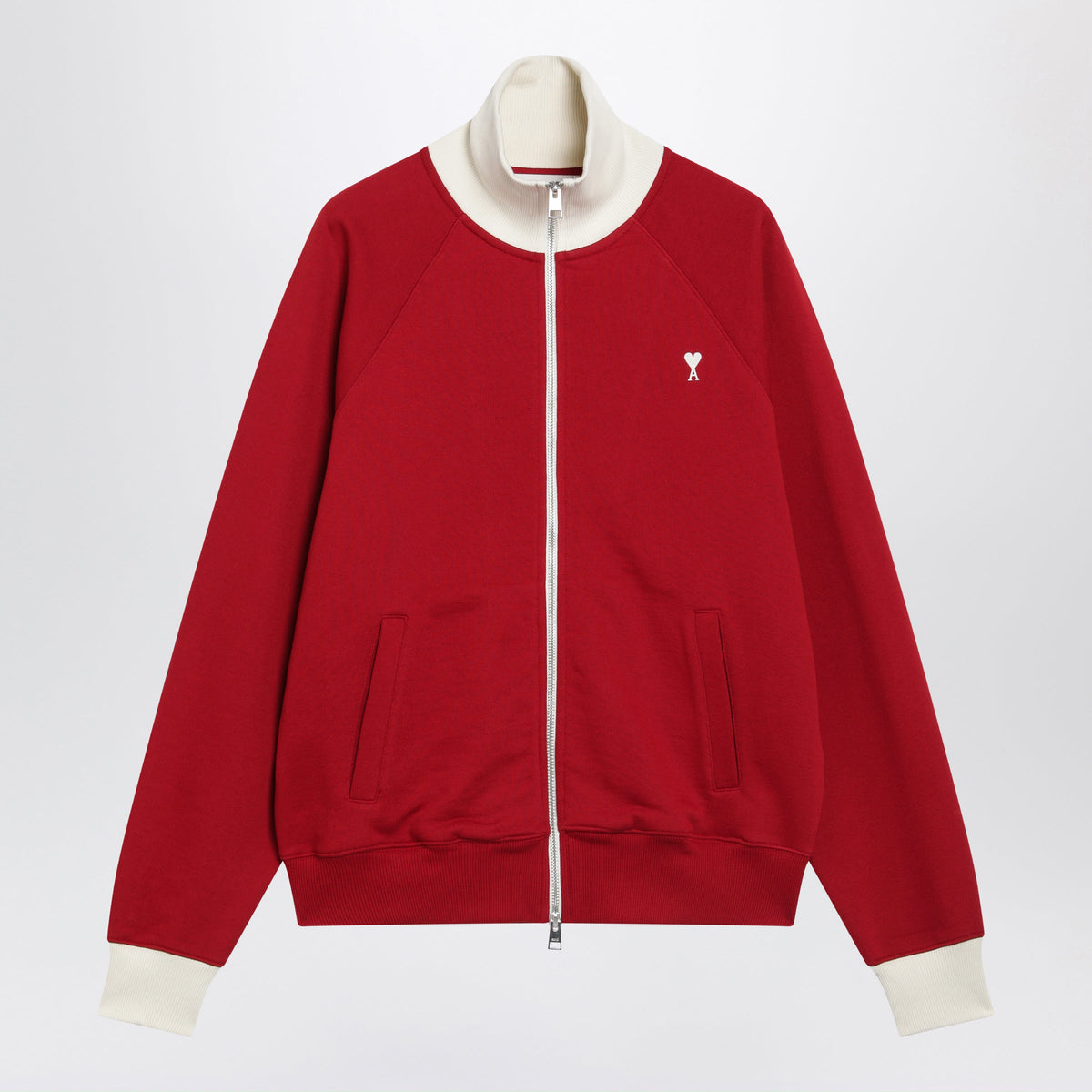 Ami Paris Ami De Coeur Zip-Up Sweatshirt In Cotton, Red/Ivory Women AMI PARIS
