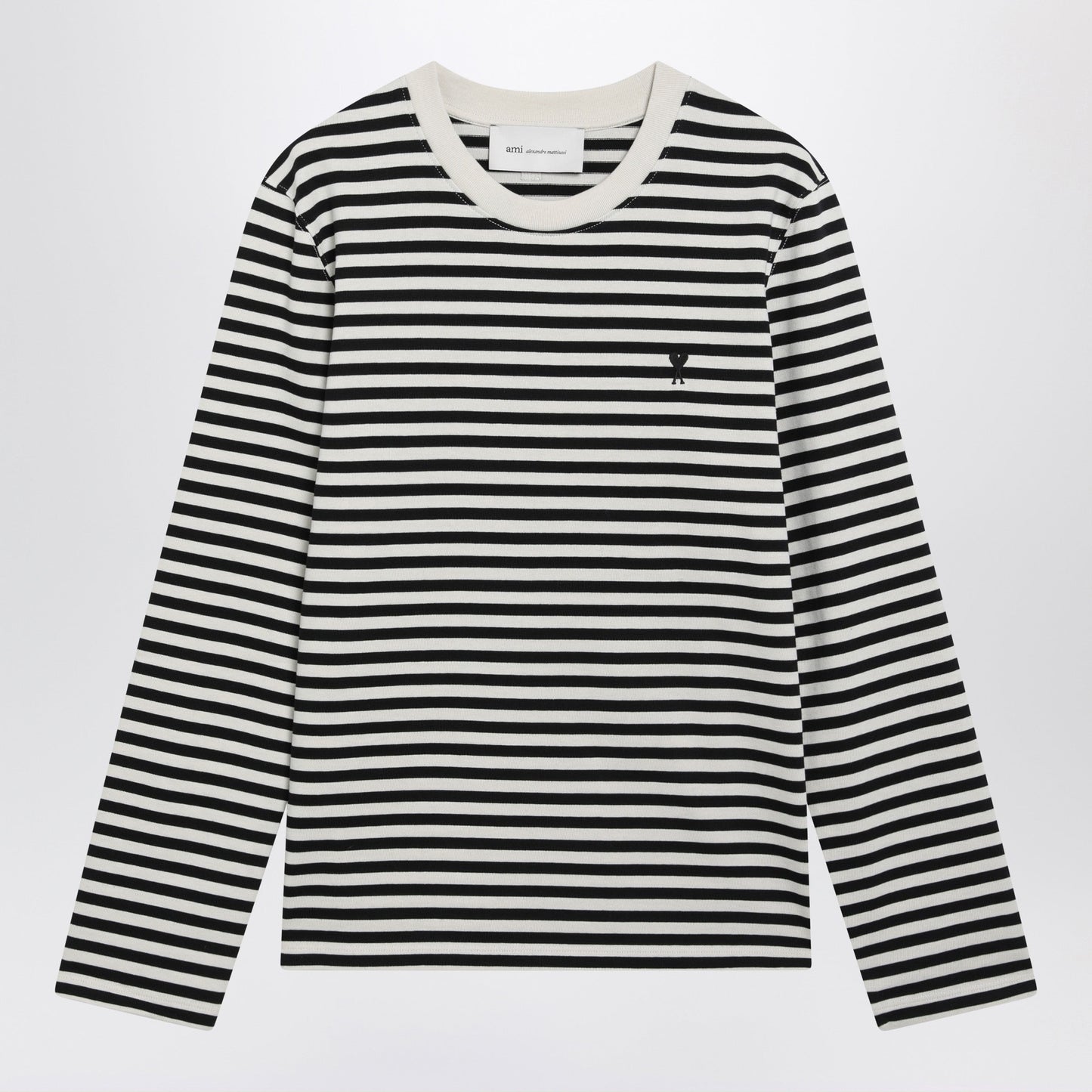 Ami Paris Black/Ivory Striped Ami De Coeur T-Shirt Women AMI PARIS