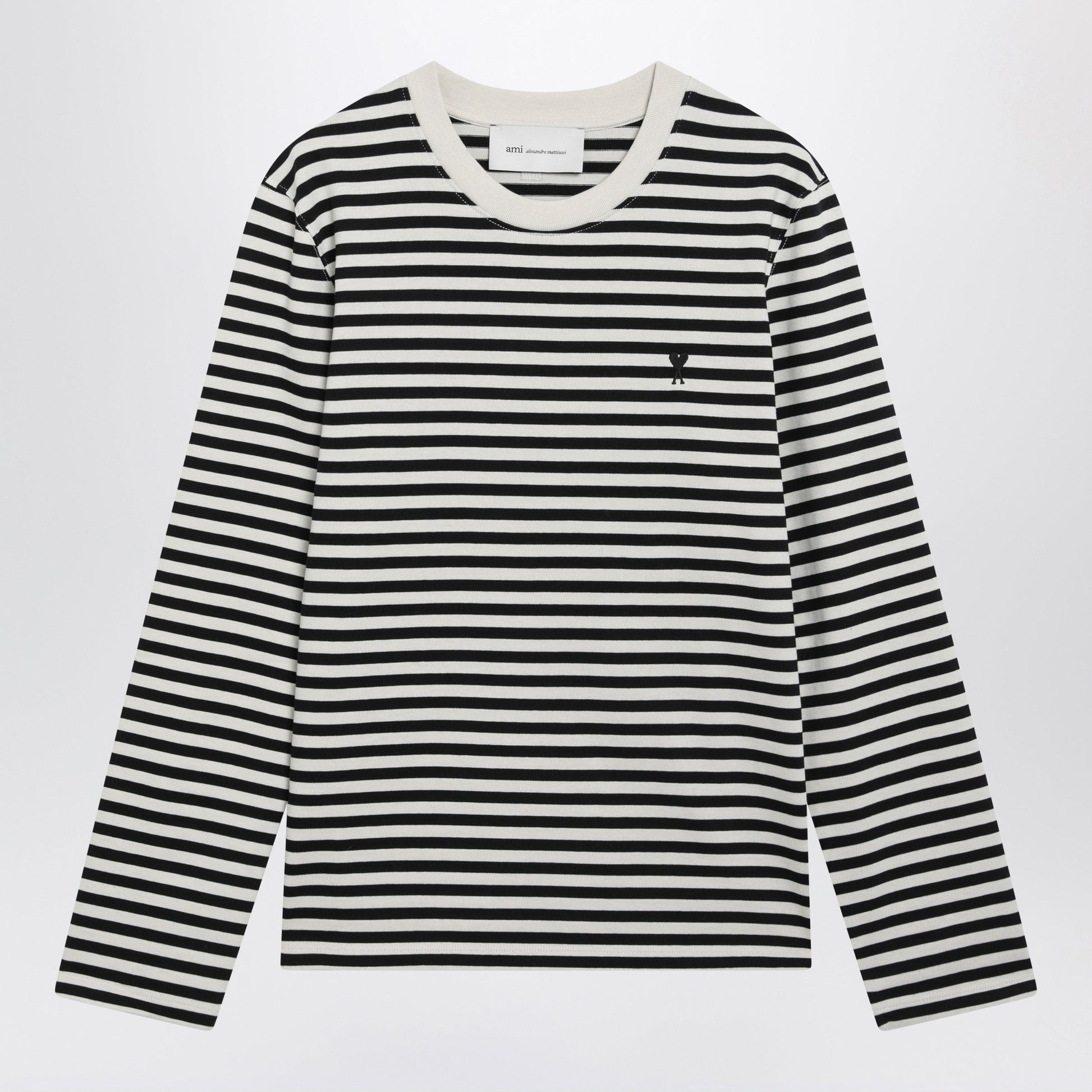 Ami Paris Black/Ivory Striped Ami De Coeur T-Shirt Women AMI PARIS