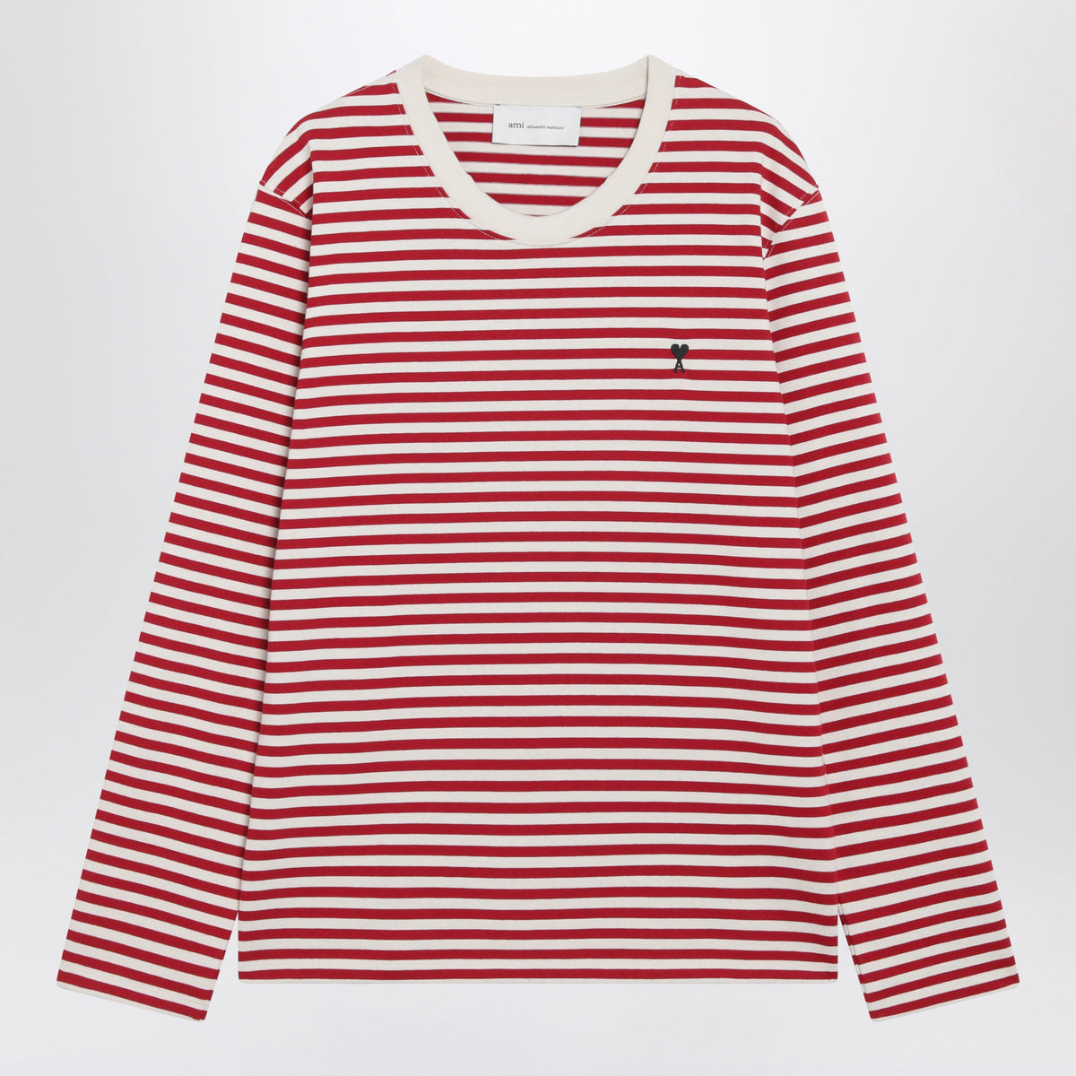 Ami Paris Red / Ivory Striped Ami De Coeur Long-Sleeved T-Shirt Men AMI PARIS