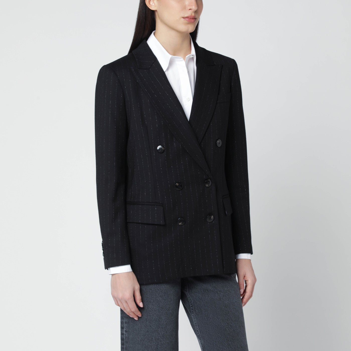 Vitovi Black Pinstripe Lurex Double-Breasted Jacket Women VItoVI