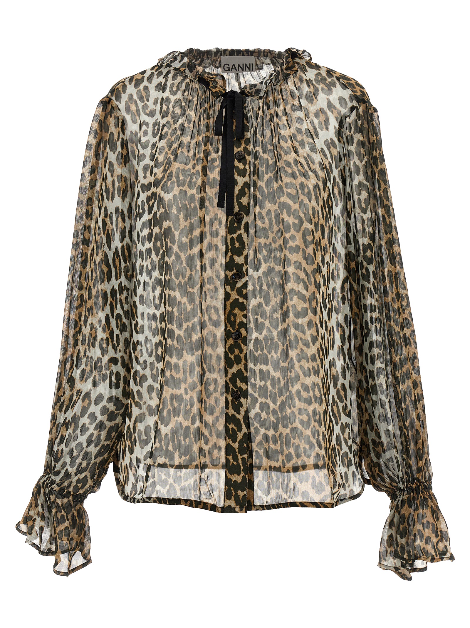 Ganni Women 'Leopard Print Chiffon Tie String' Shirt GANNI