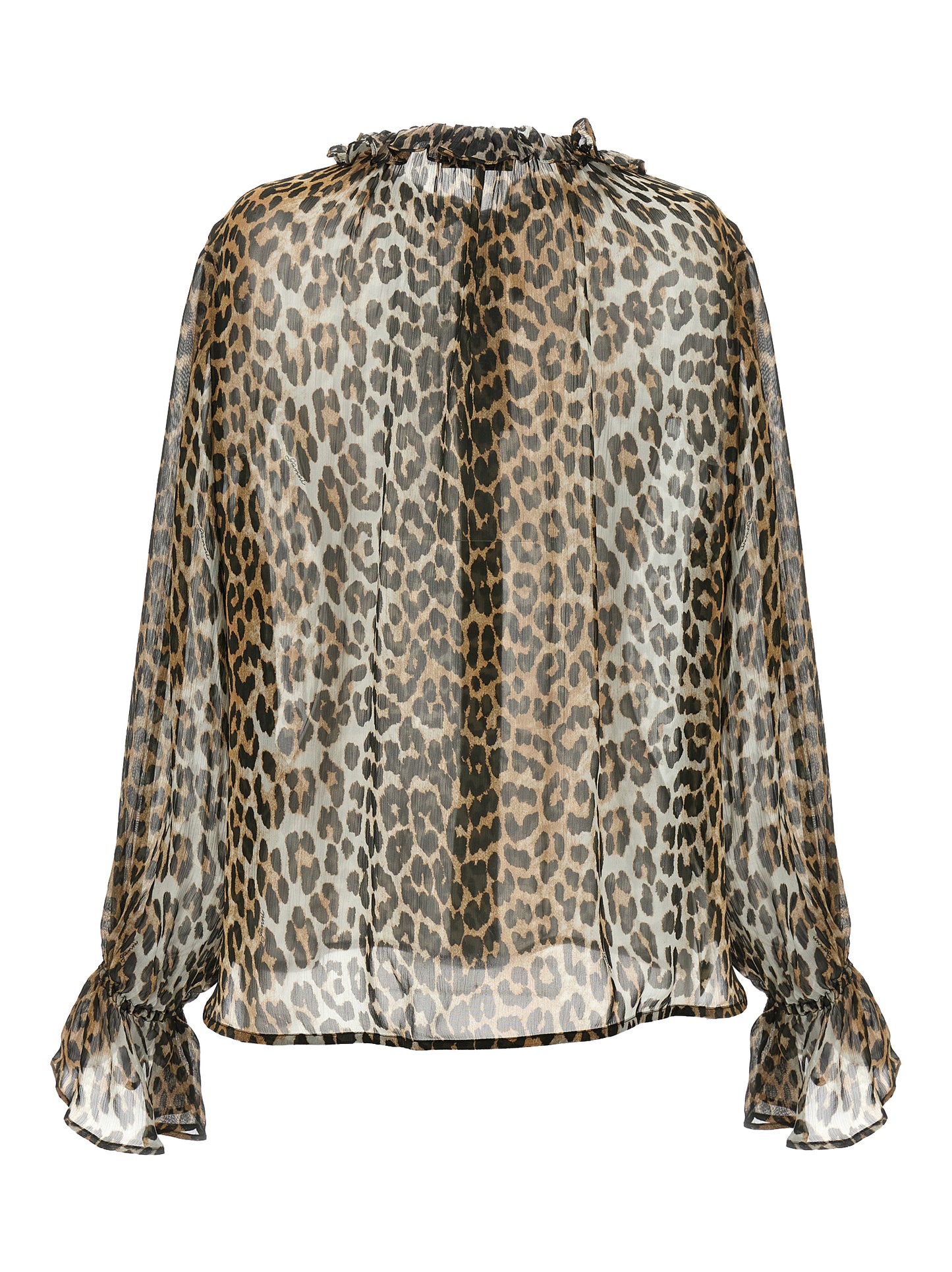 Ganni Women 'Leopard Print Chiffon Tie String' Shirt GANNI