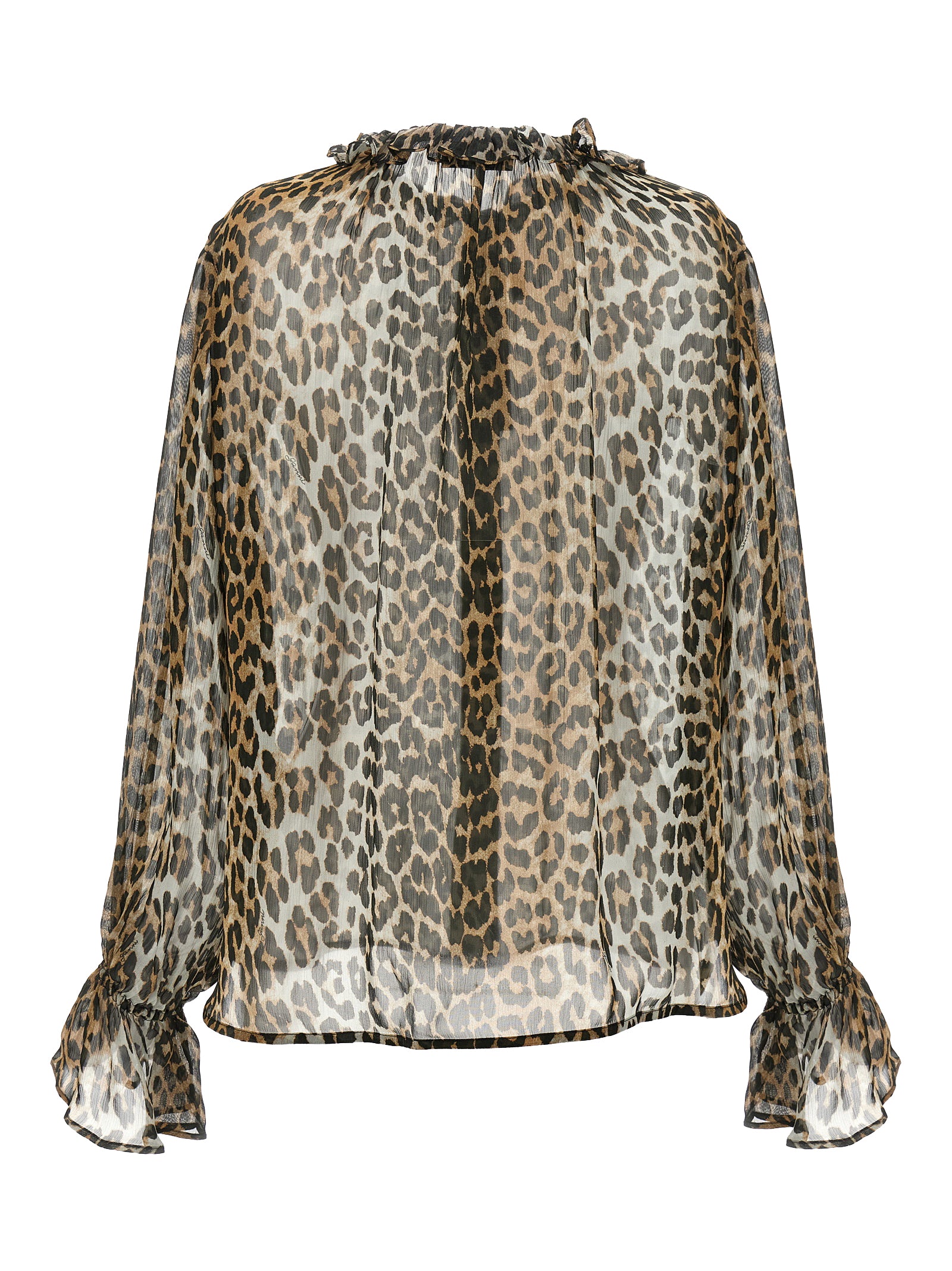 Ganni Women 'Leopard Print Chiffon Tie String' Shirt GANNI