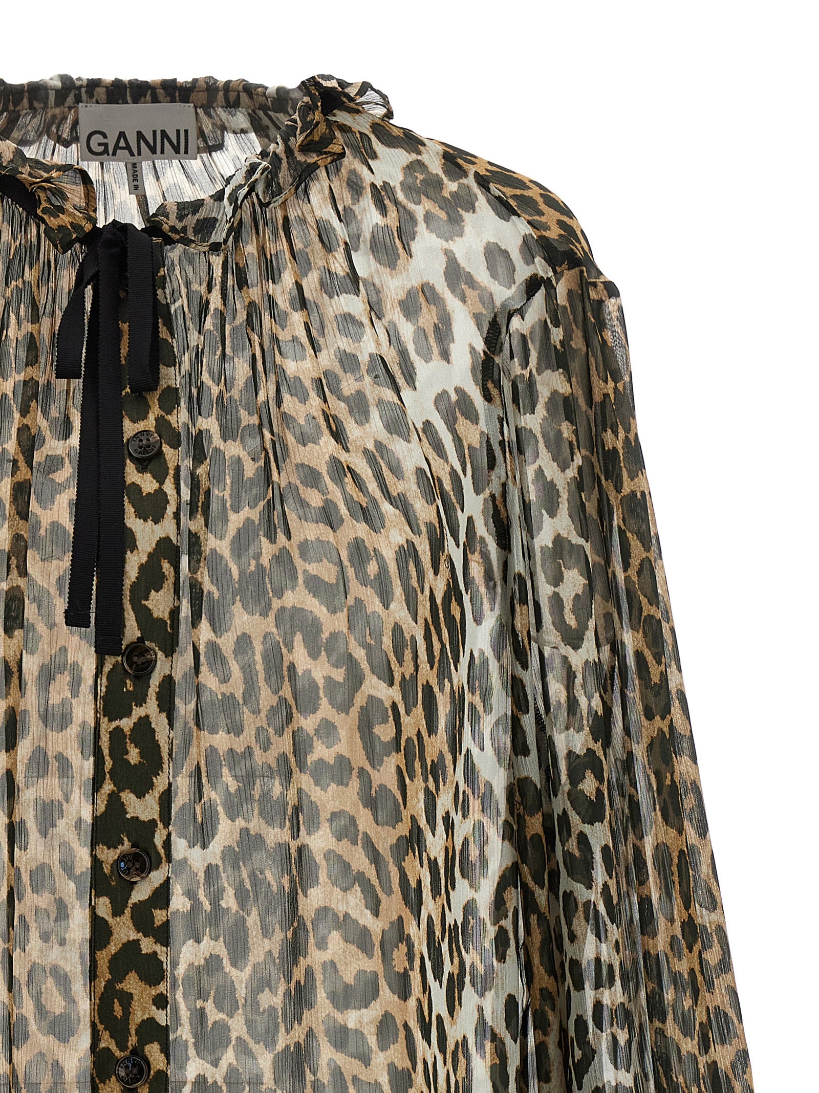 Ganni Women 'Leopard Print Chiffon Tie String' Shirt GANNI