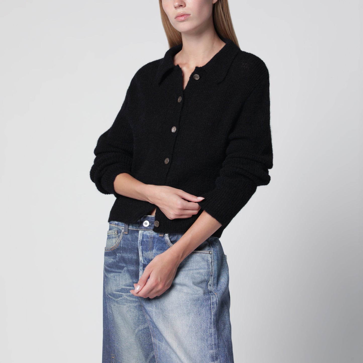Our Legacy Black Alpaca-Blend Polo Cardigan Women OUR LEGACY