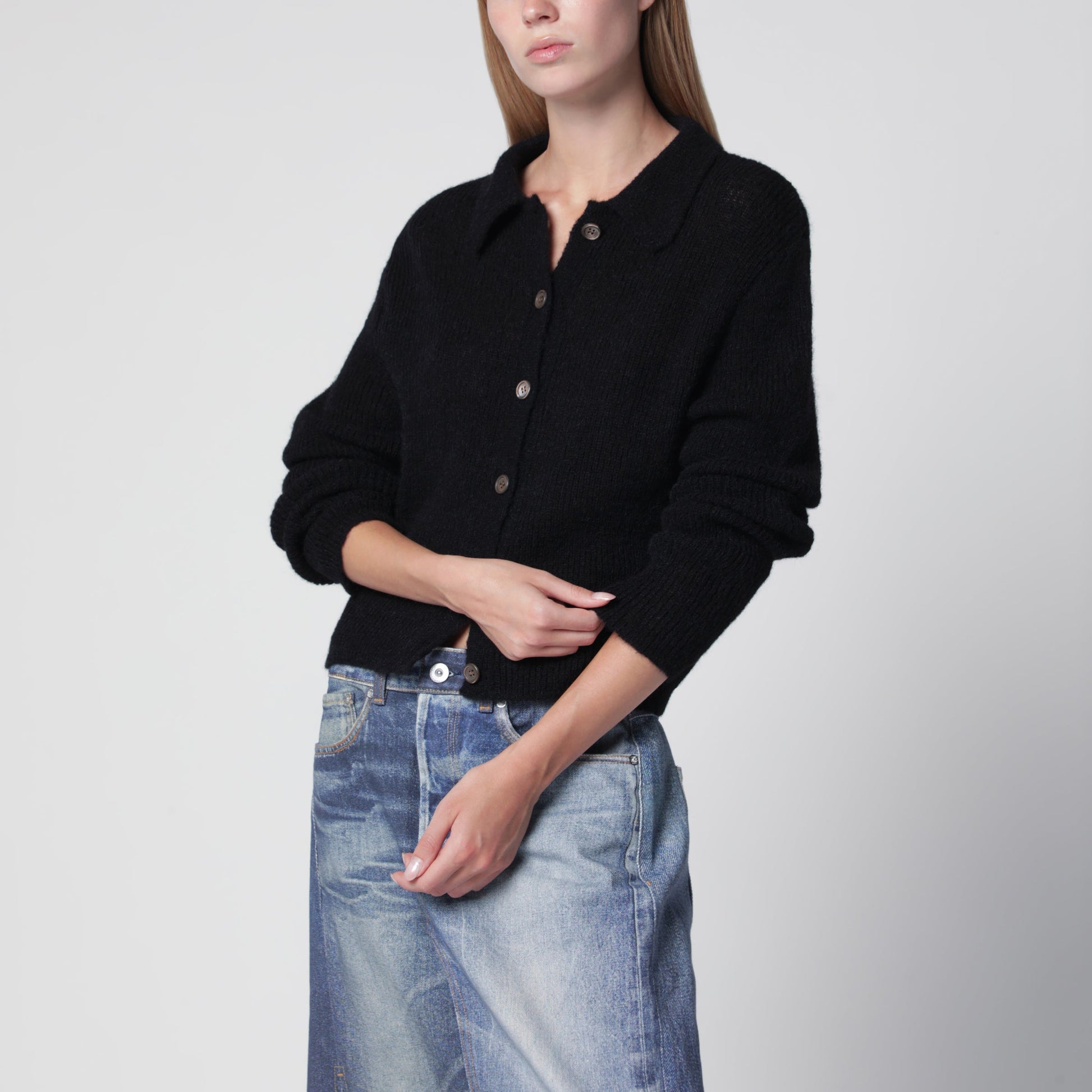 Our Legacy Black Alpaca-Blend Polo Cardigan Women OUR LEGACY