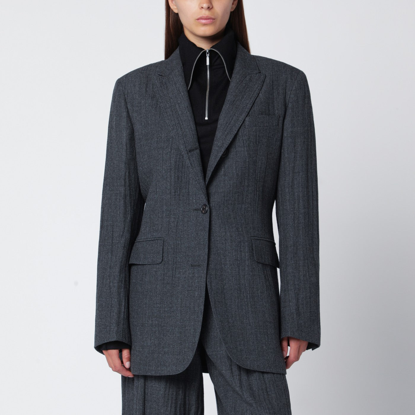 Our Legacy Grey Wool-Blend Single-Breasted Jacket Women OUR LEGACY