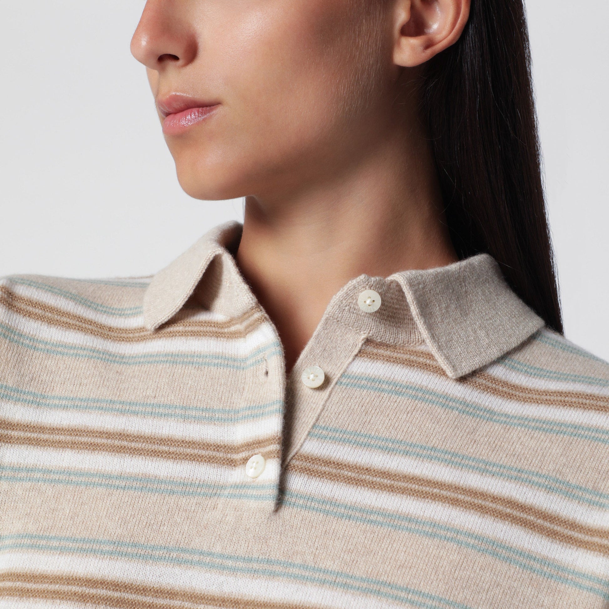 Guest In Residence Collegiate Stripe Polo Sweater Sandstone Women GUEST IN RESIDENCE