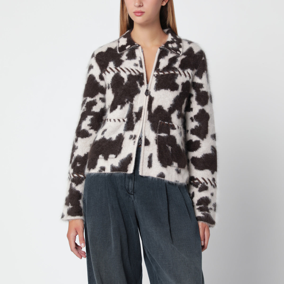 Guest In Residence Cashmere Zip-Up Jacket With Cow Print Women GUEST IN RESIDENCE