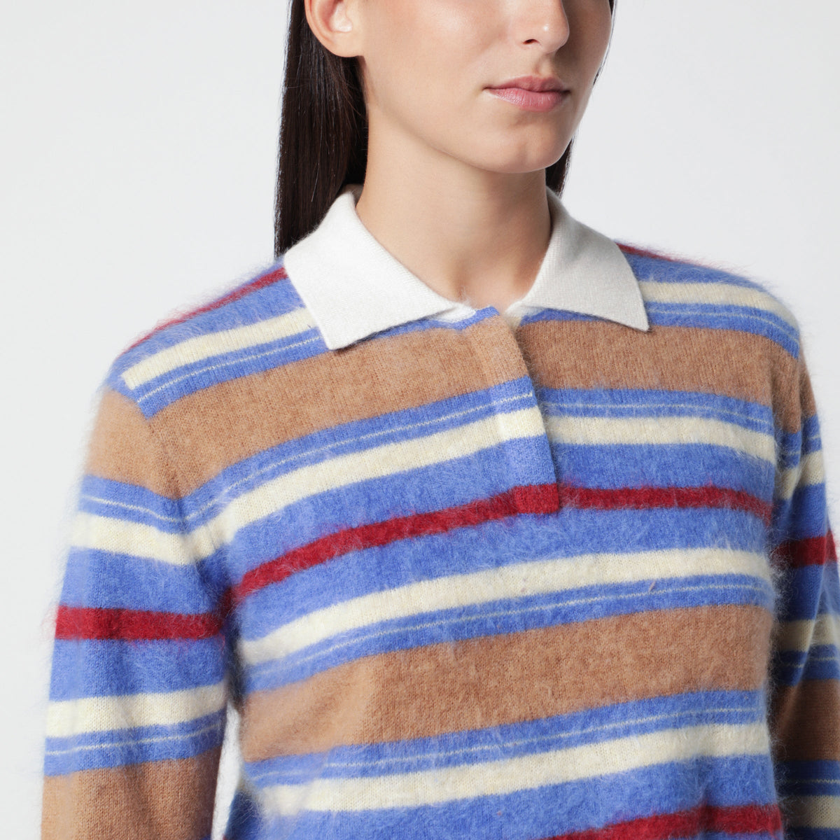 Guest In Residence Light Blue/Beige Grizzly Cropped Rugby Polo Shirt Women GUEST IN RESIDENCE