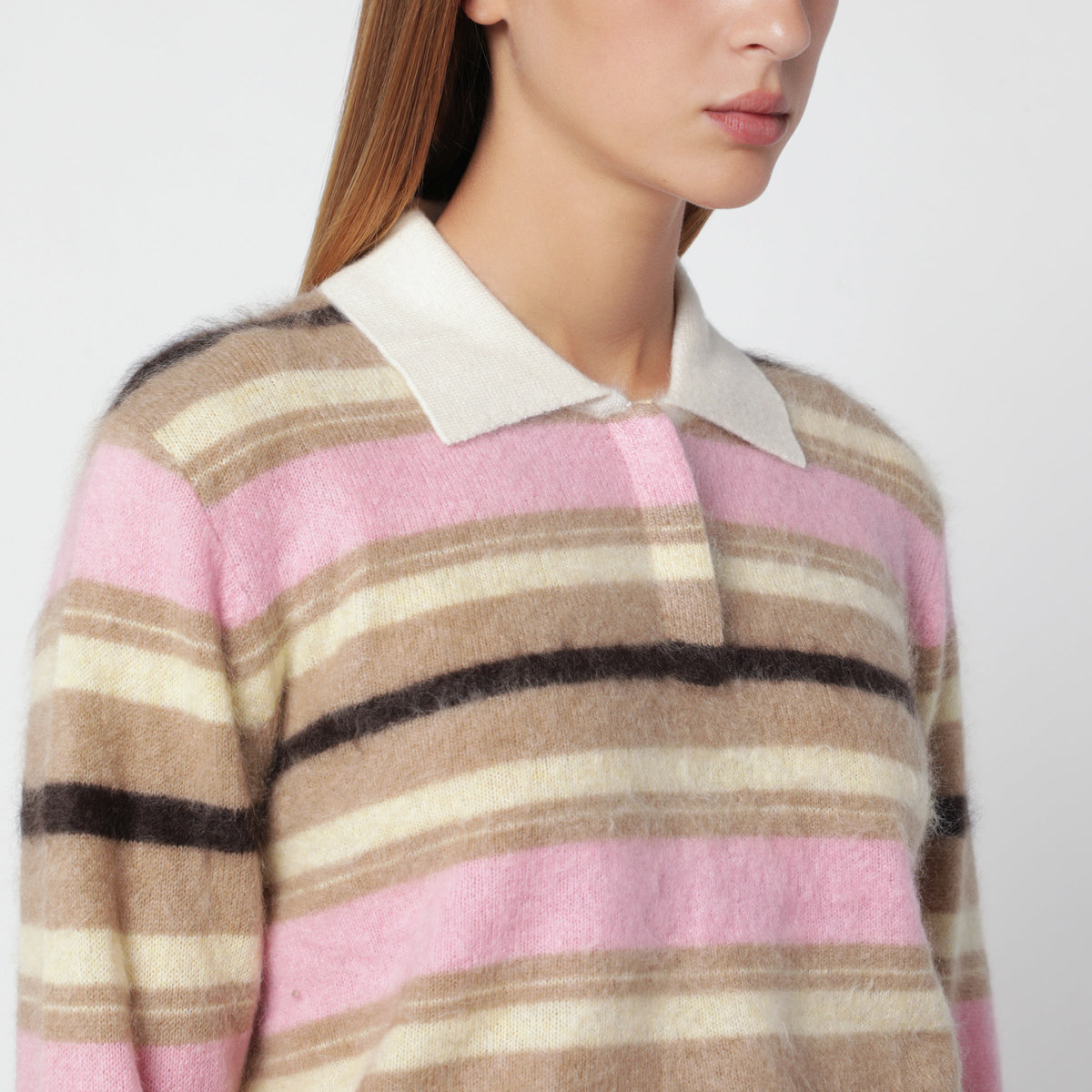 Guest In Residence Pink/Beige Grizzly Cropped Rugby Polo Shirt Women GUEST IN RESIDENCE