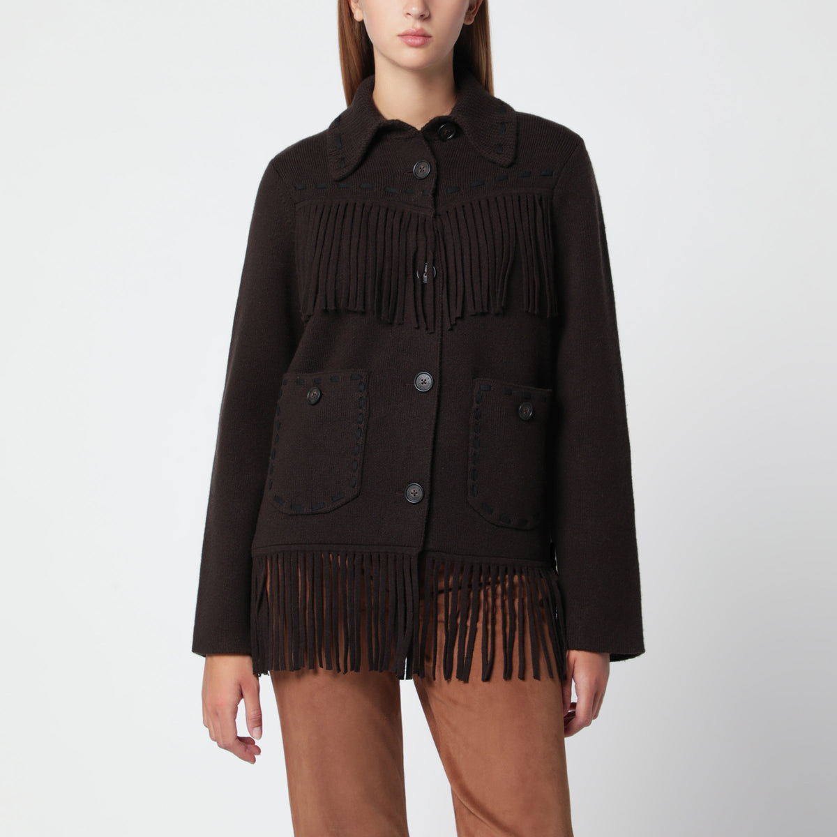 Guest In Residence Brown Western Fringe Jacket Women GUEST IN RESIDENCE