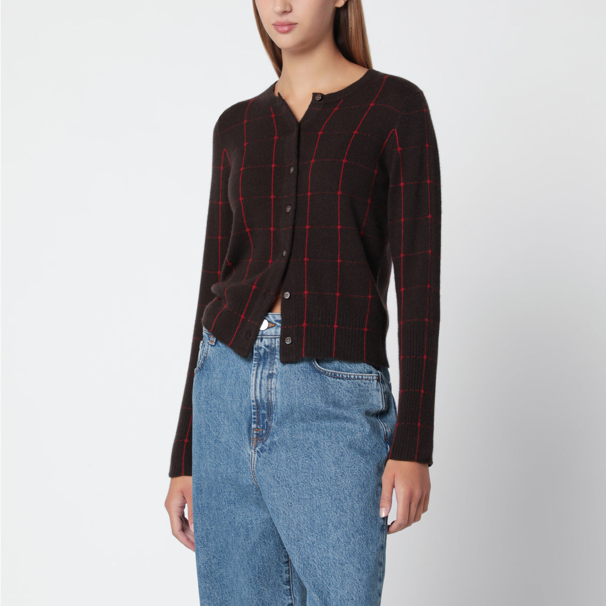 Guest In Residence Jane Checker Dark Brown/Red Cardigan Women GUEST IN RESIDENCE