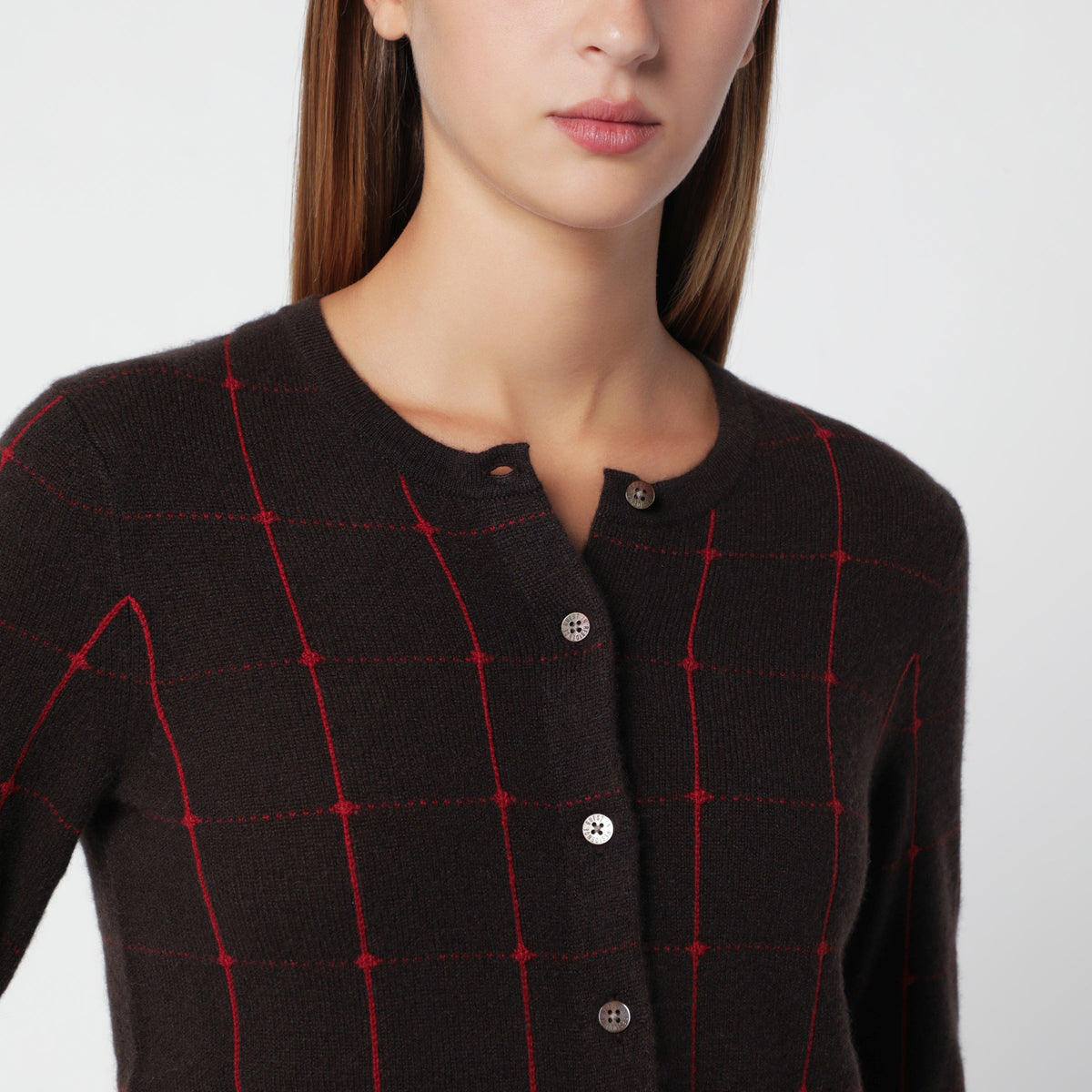 Guest In Residence Jane Checker Dark Brown/Red Cardigan Women GUEST IN RESIDENCE