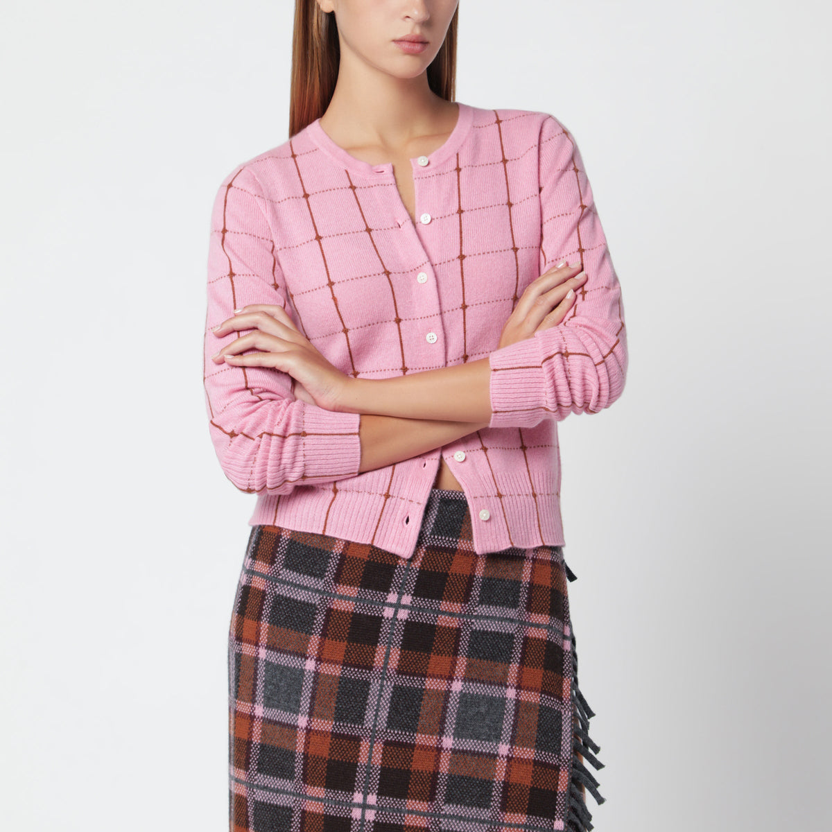 Guest In Residence Jane Checker Light Brown/Pink Cardigan Women GUEST IN RESIDENCE