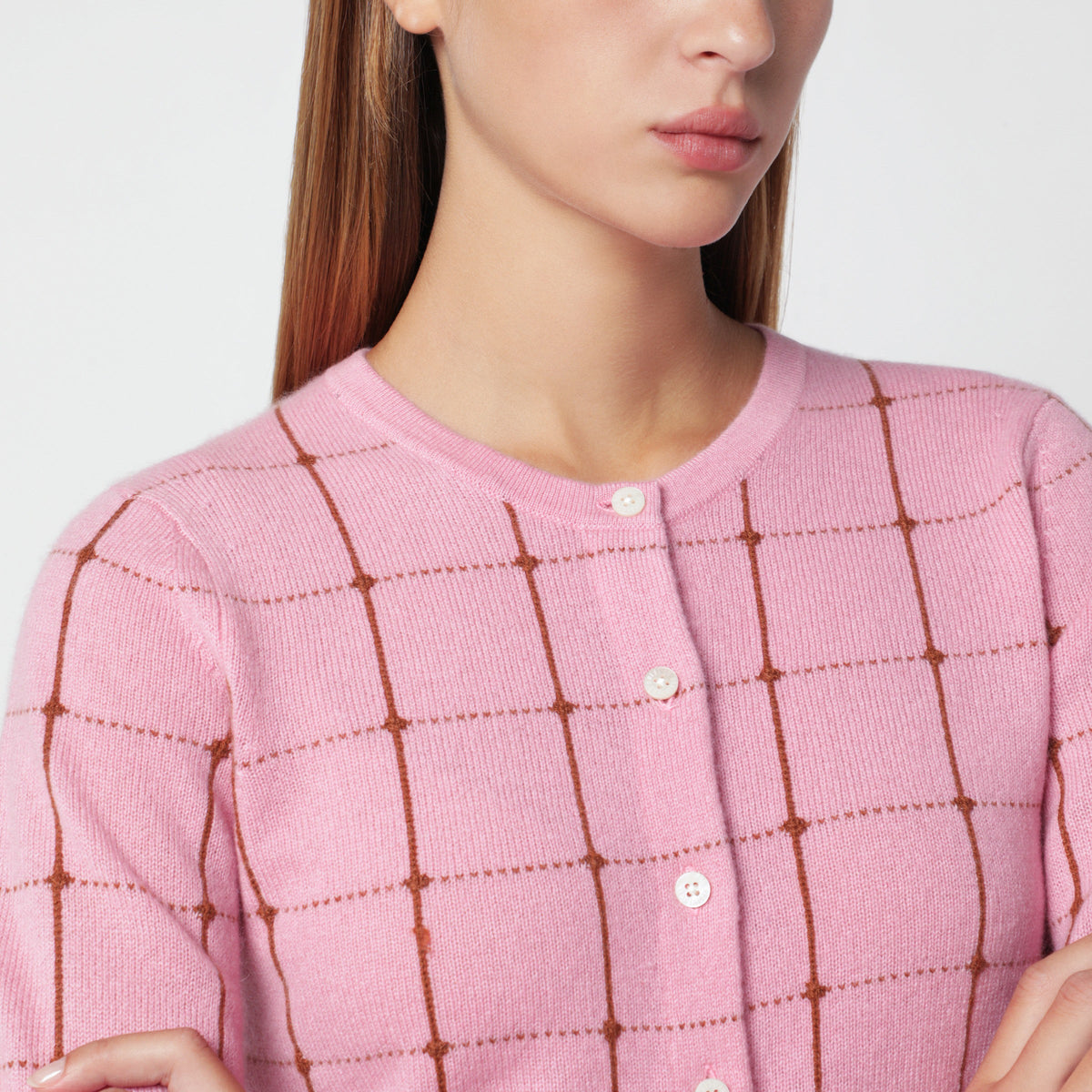 Guest In Residence Jane Checker Light Brown/Pink Cardigan Women GUEST IN RESIDENCE