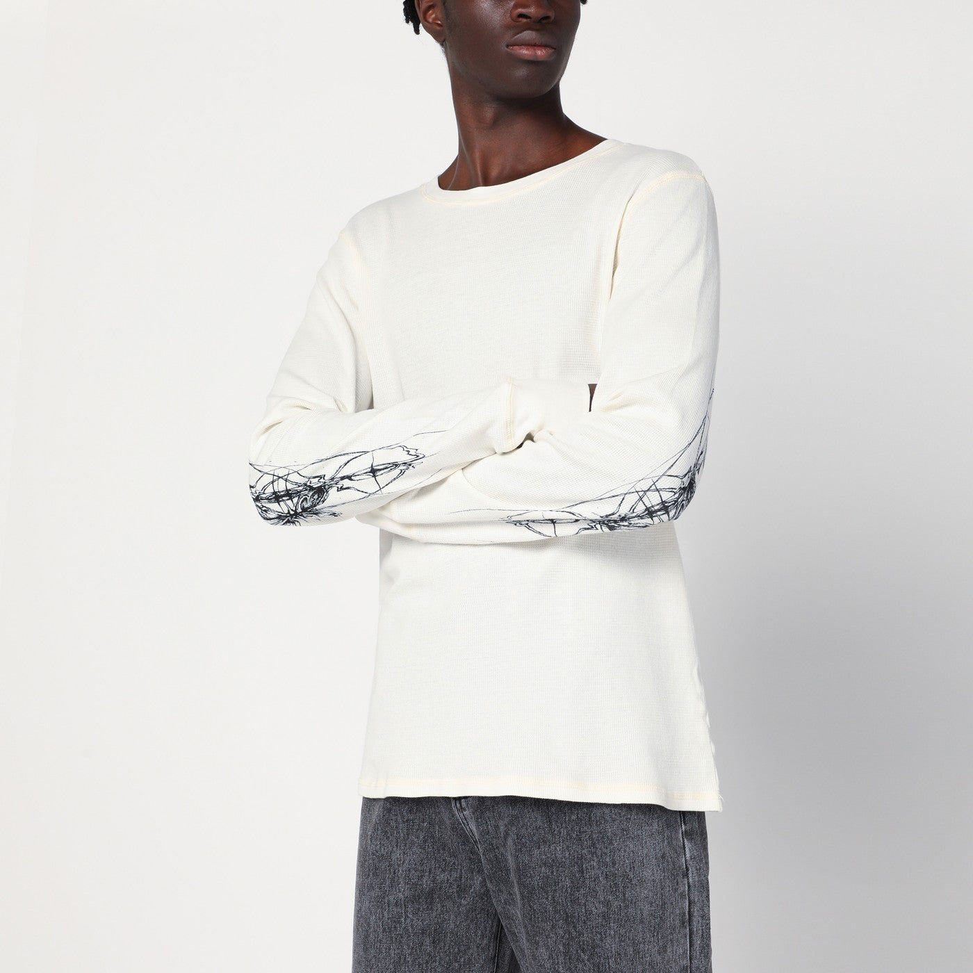 Basketcase Gallery White Cotton Crewneck Sweater Men Basketcase Gallery