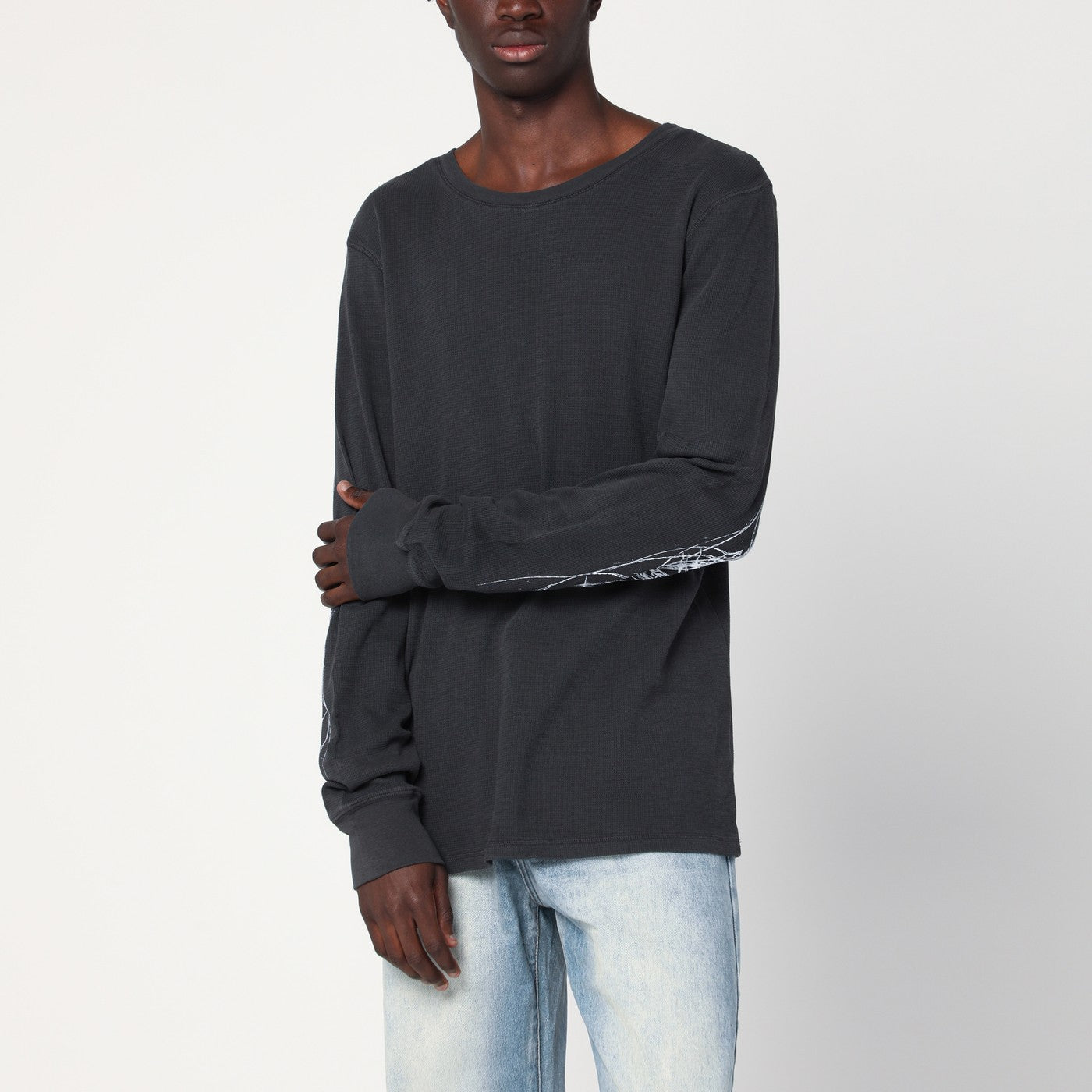 Basketcase Gallery Vintage Black Cotton Crewneck Sweater Men Basketcase Gallery